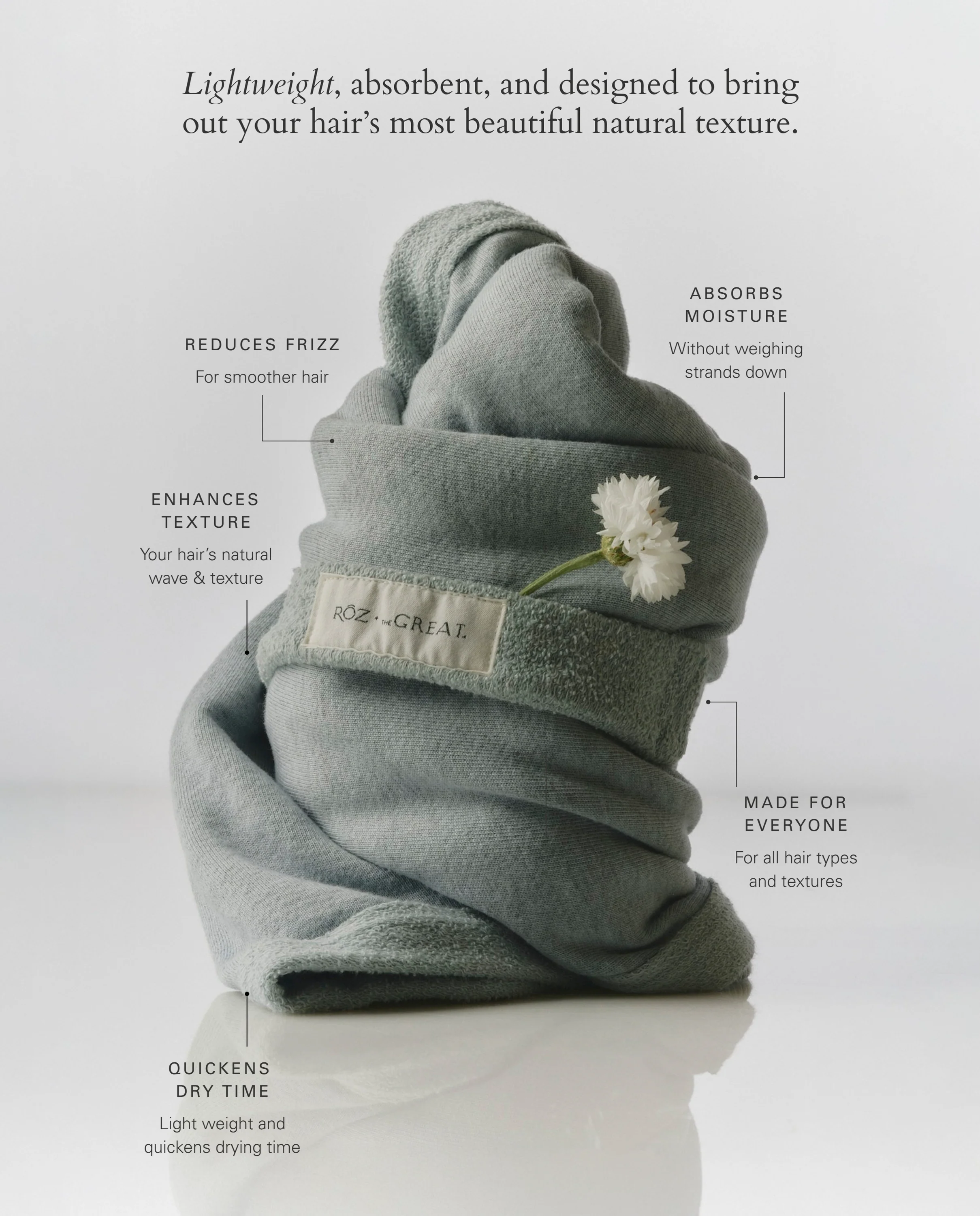 RŌZ + The GREAT The Sweatshirt Hair Towel. -- Seaglass - Image 3