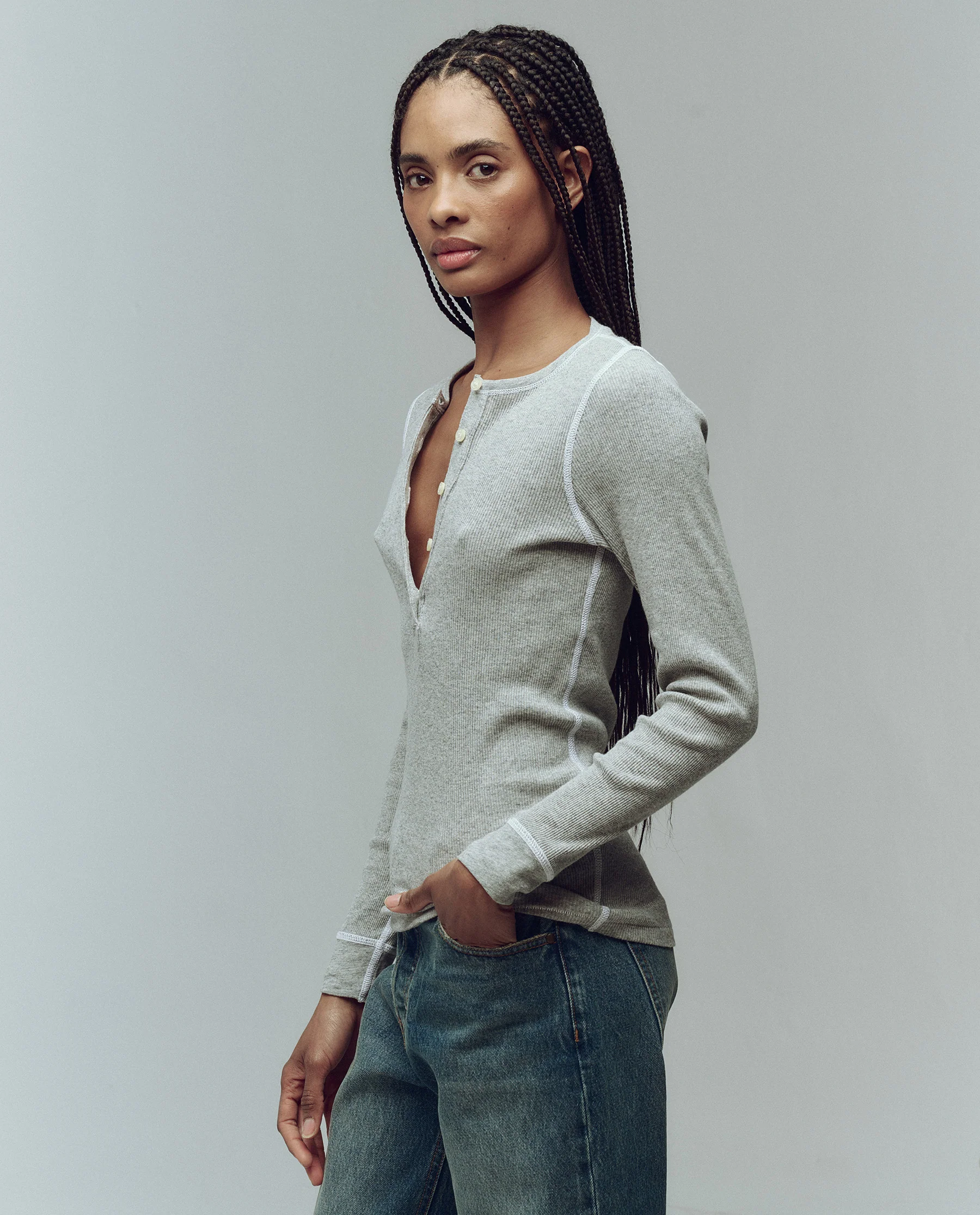 The Baby Rib Henley. -- Heather Grey - Image 3
