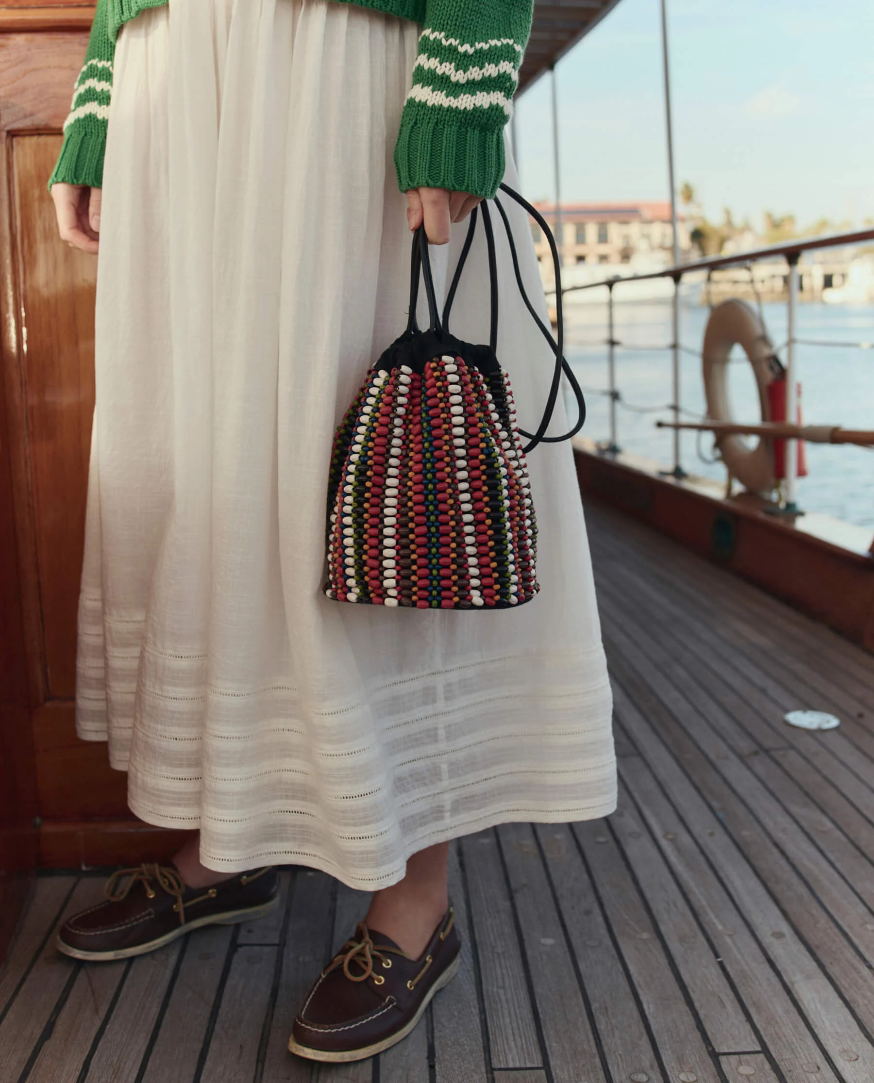 The Beaded Cinched Bucket Bag. -- Cabana Stripe - Image 3
