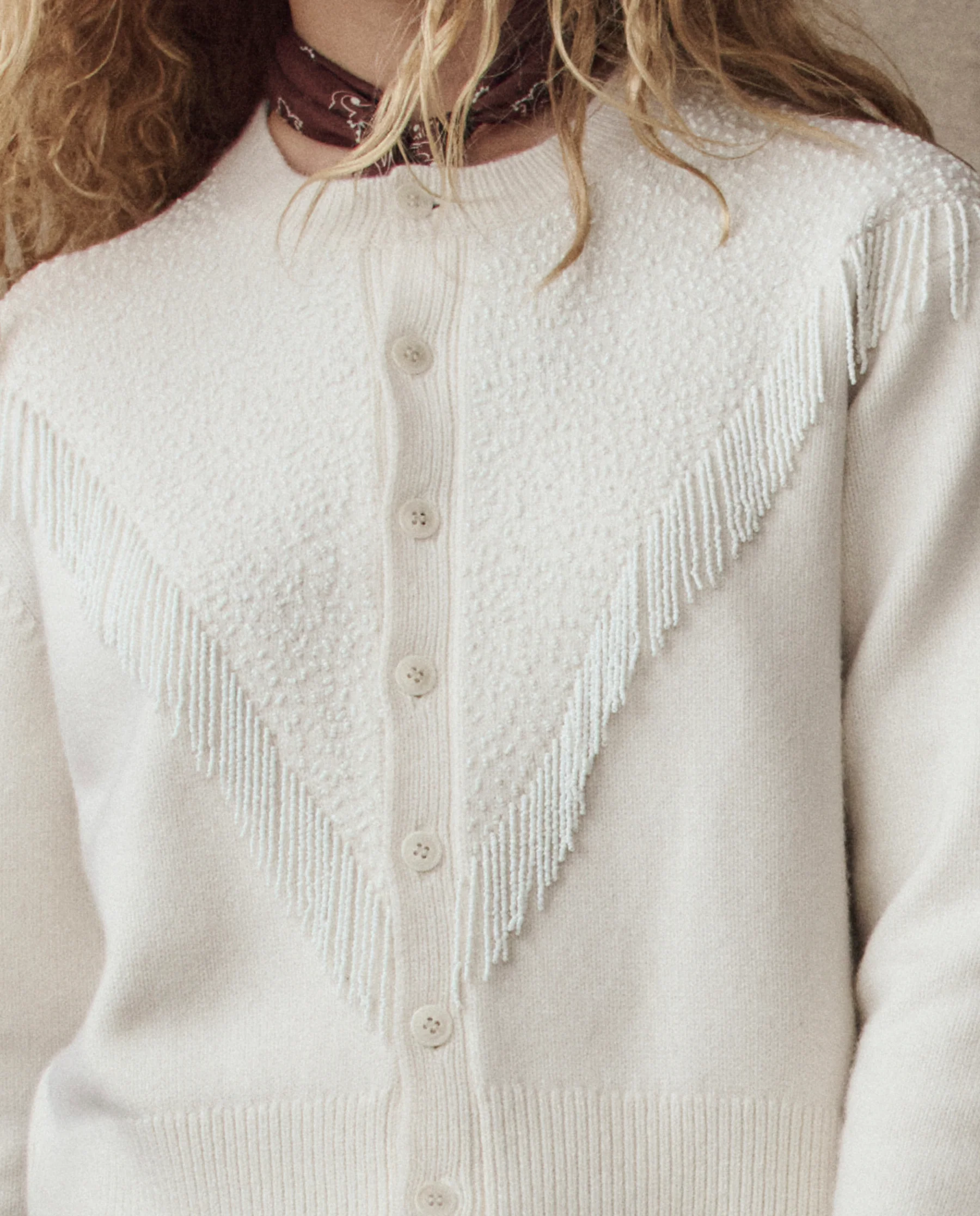 The Beaded Fringe Cardigan. -- Cream - Image 3