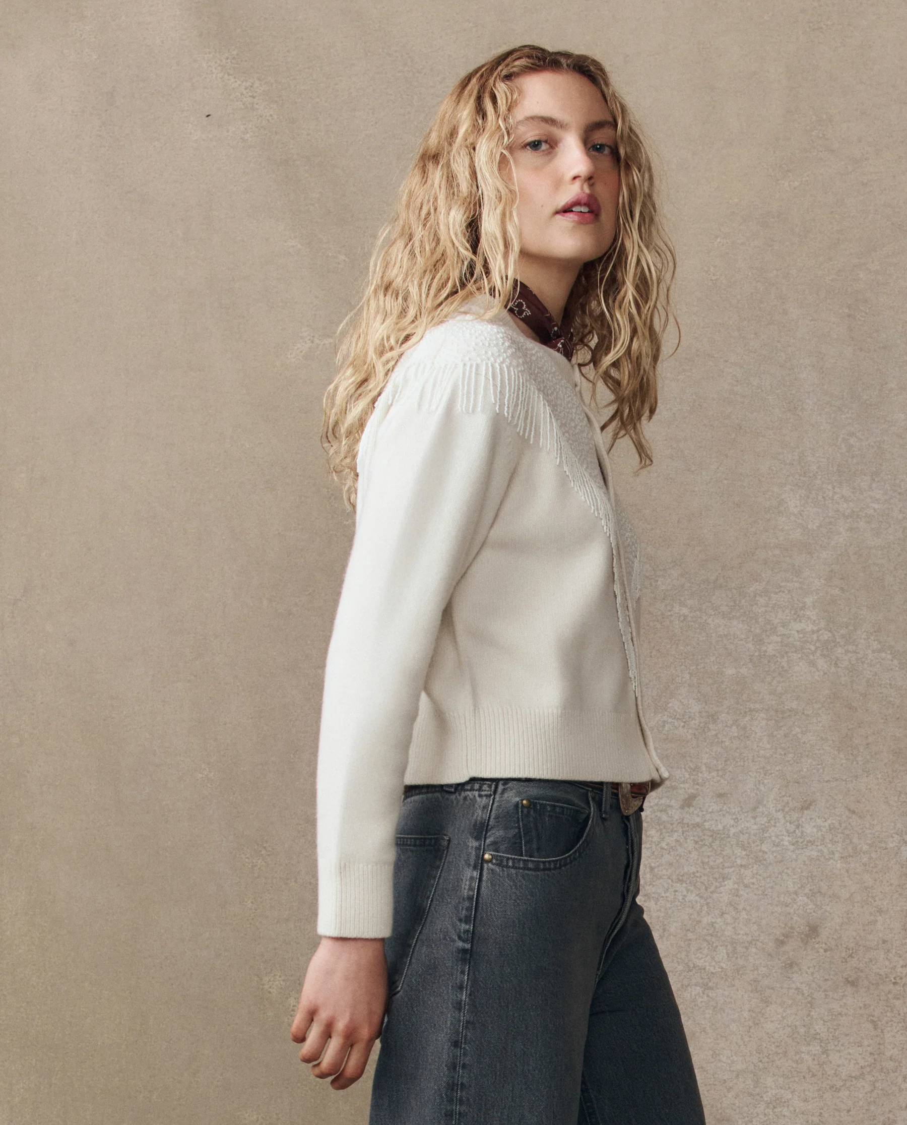The Beaded Fringe Cardigan. -- Cream - Image 4