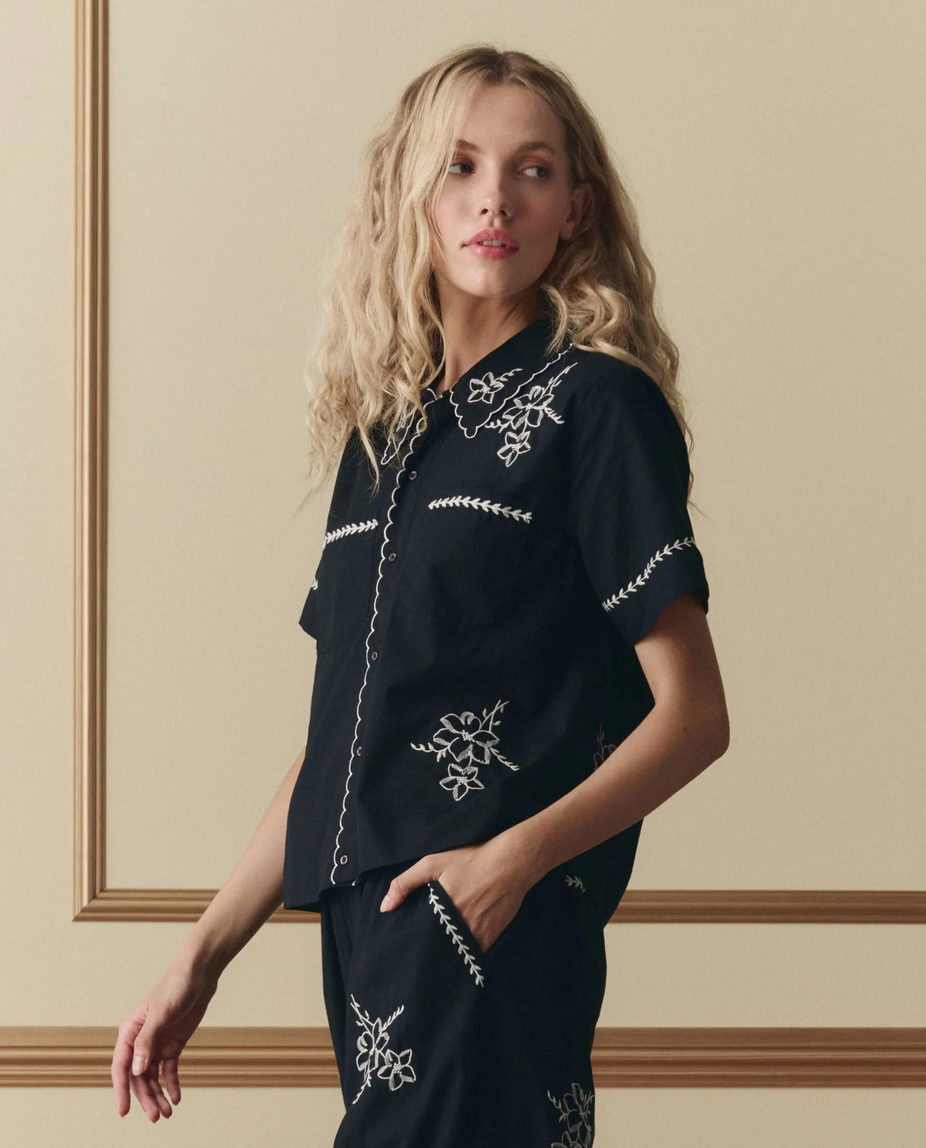 The Bowling Shirt W/ Hanky Embroidery. -- Black - Image 2
