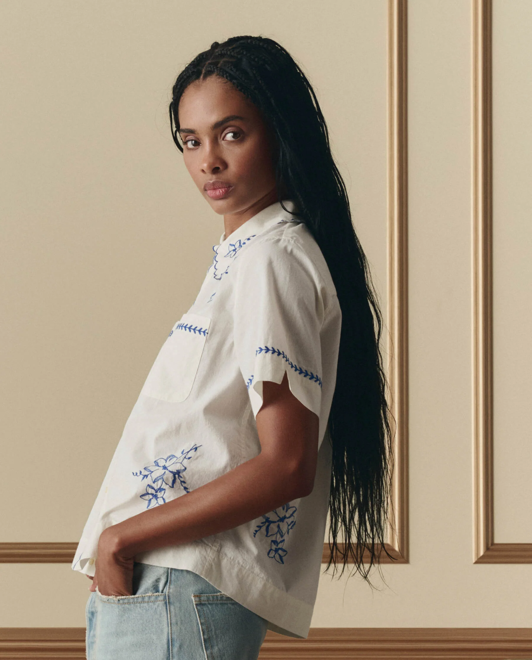 The Bowling Shirt W/ Hanky Embroidery. -- Cream - Image 2