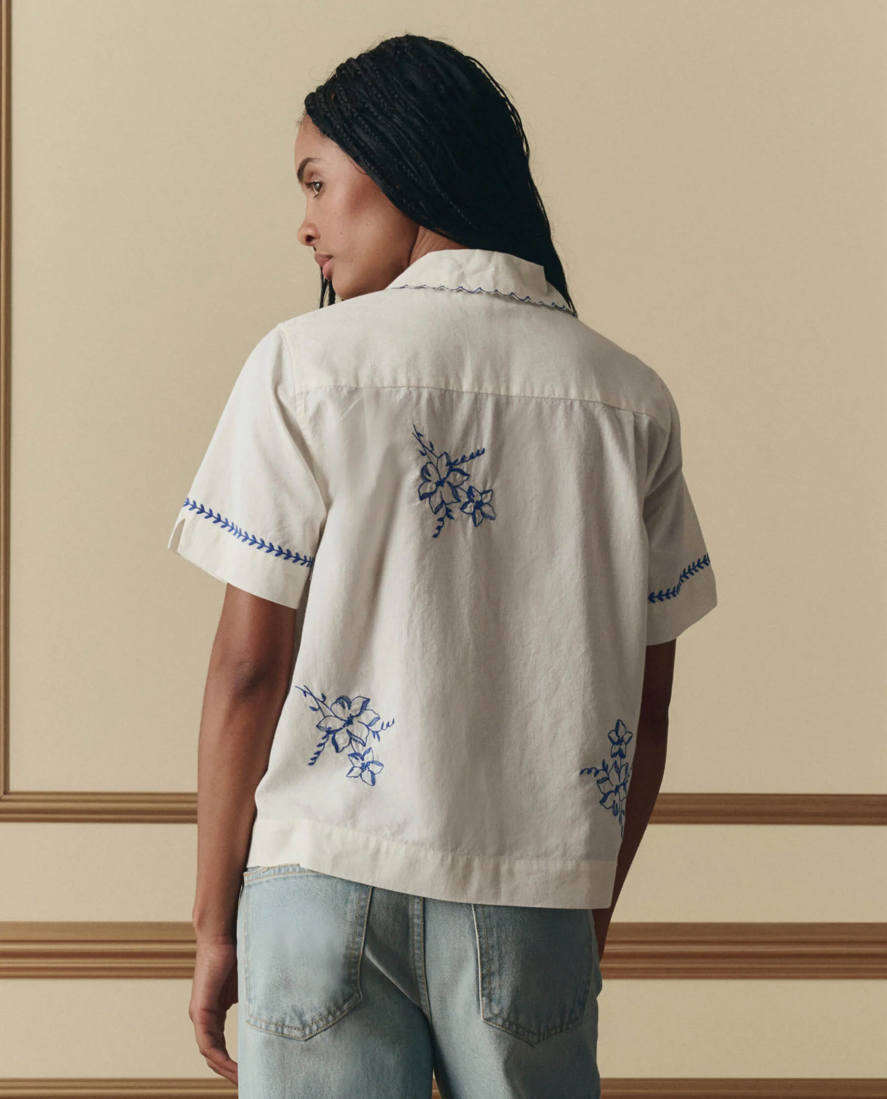 The Bowling Shirt W/ Hanky Embroidery. -- Cream - Image 3
