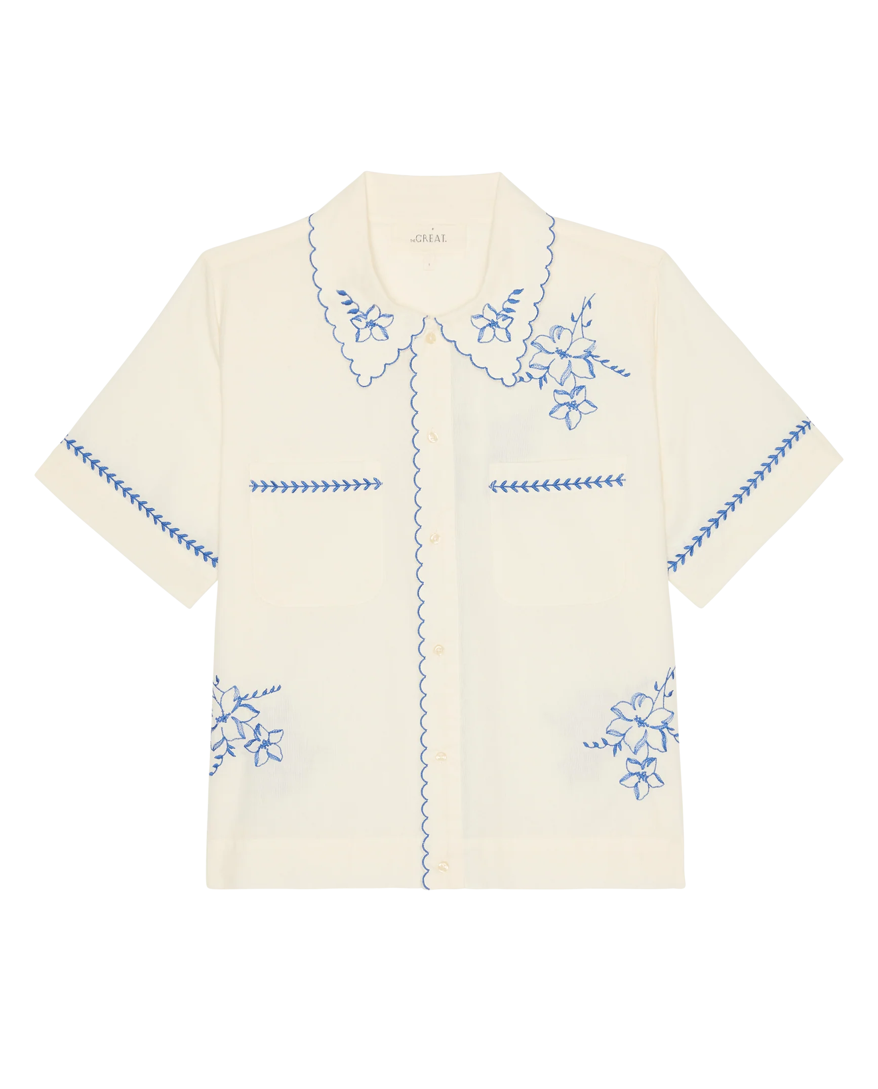 The Bowling Shirt W/ Hanky Embroidery. -- Cream - Image 4