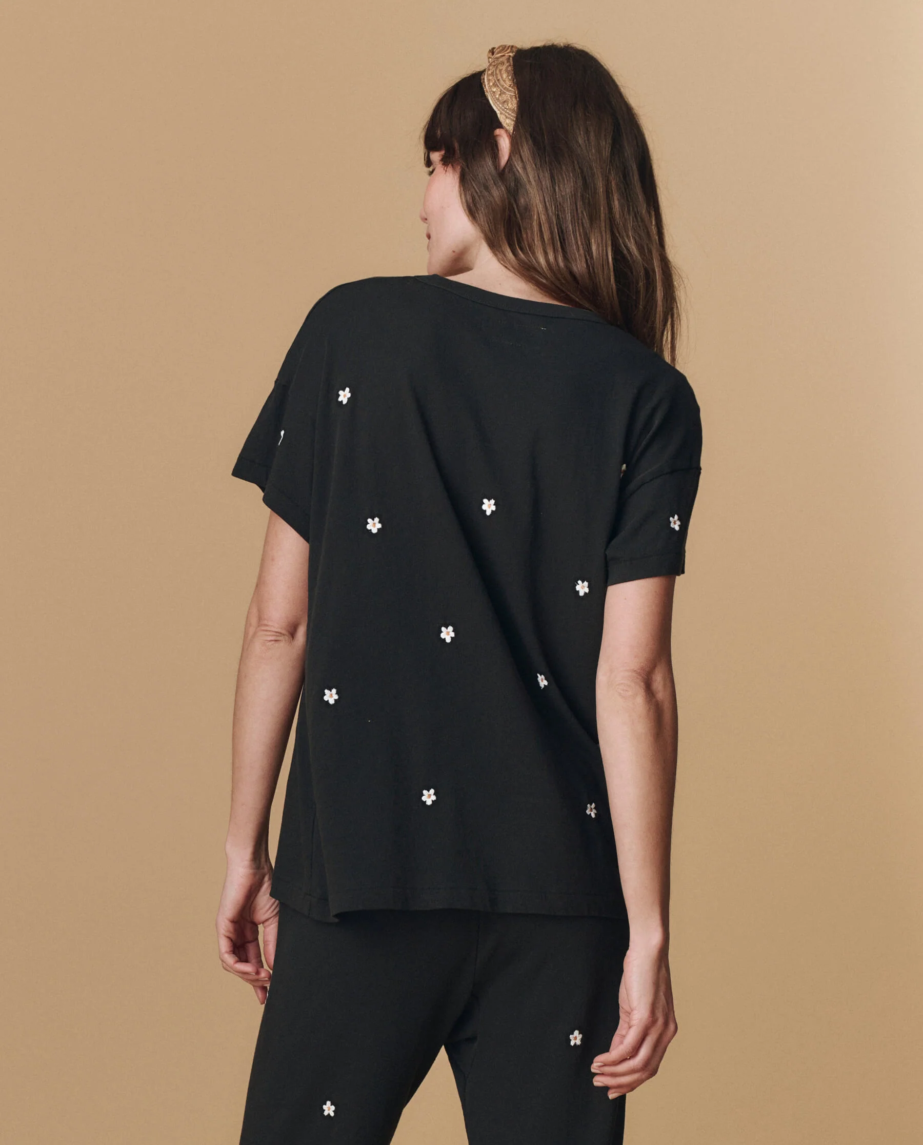 The Boxy Crew. Embroidered -- Almost Black With Daisy Embroidery - Image 3