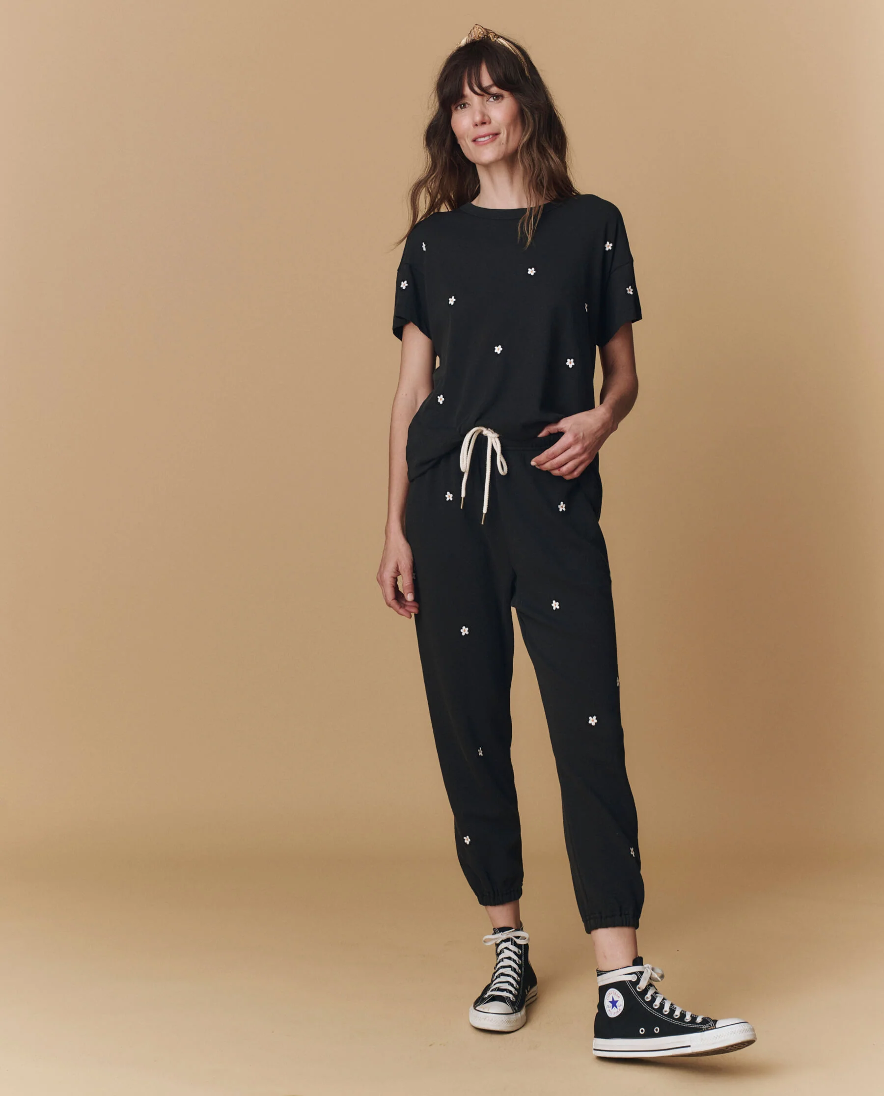 The Boxy Crew. Embroidered -- Almost Black With Daisy Embroidery - Image 5