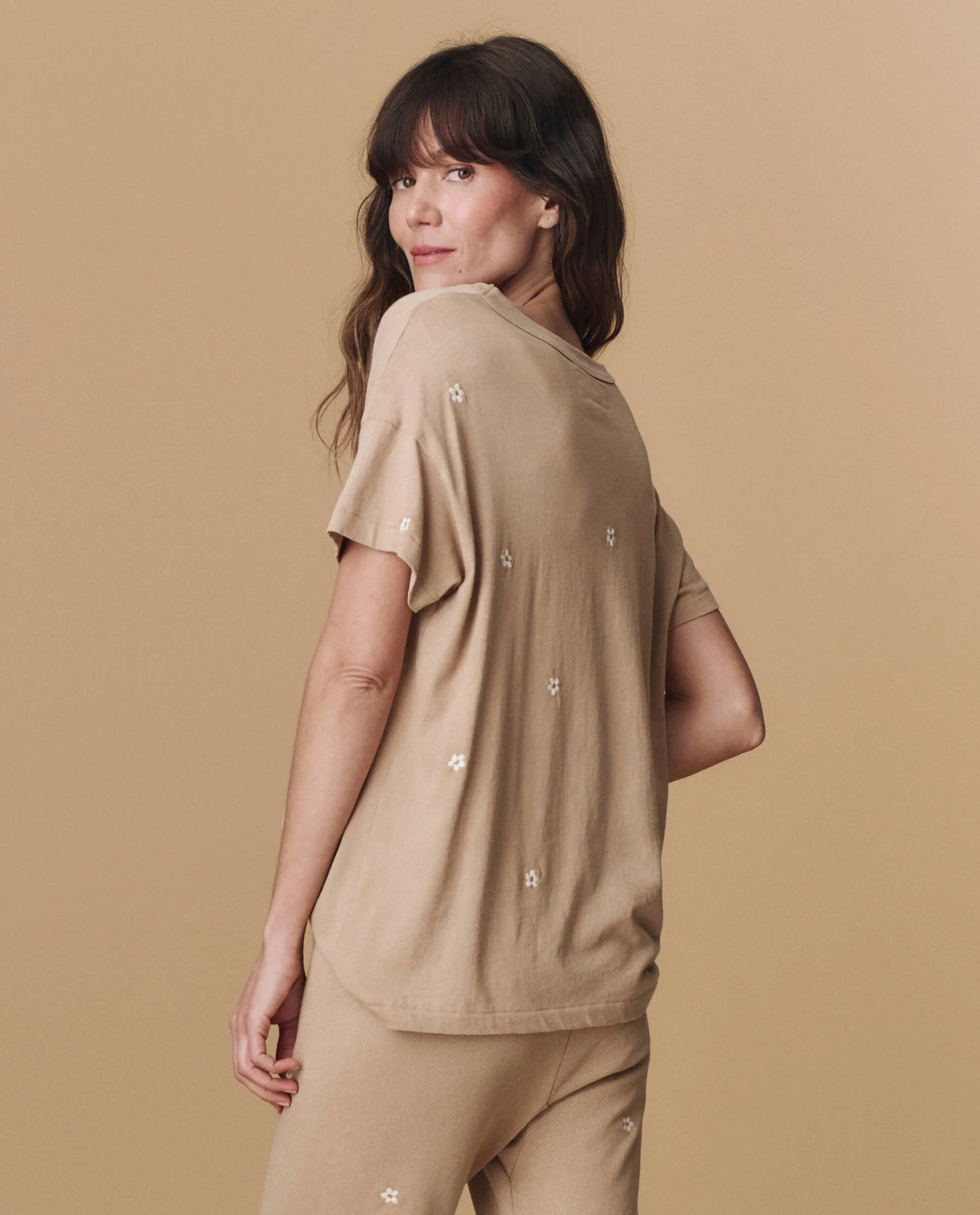 The Boxy Crew. Embroidered -- Khaki with Daisy Embroidery - Image 5