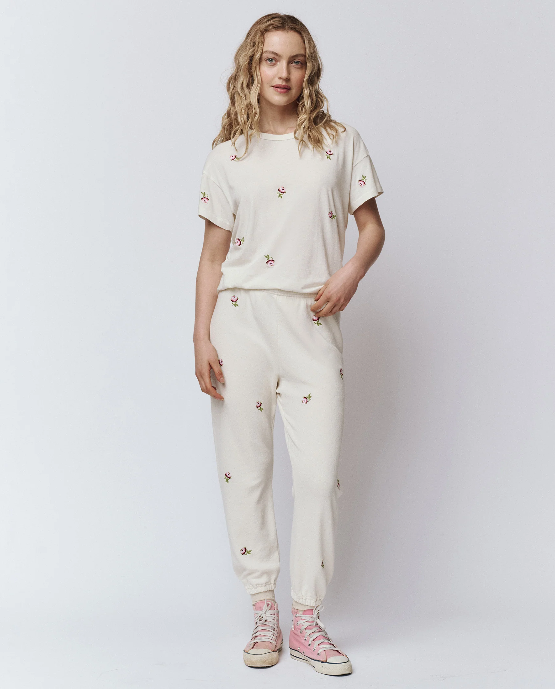The Boxy Crew. Embroidered -- Washed White With Embroidered Roses - Image 4