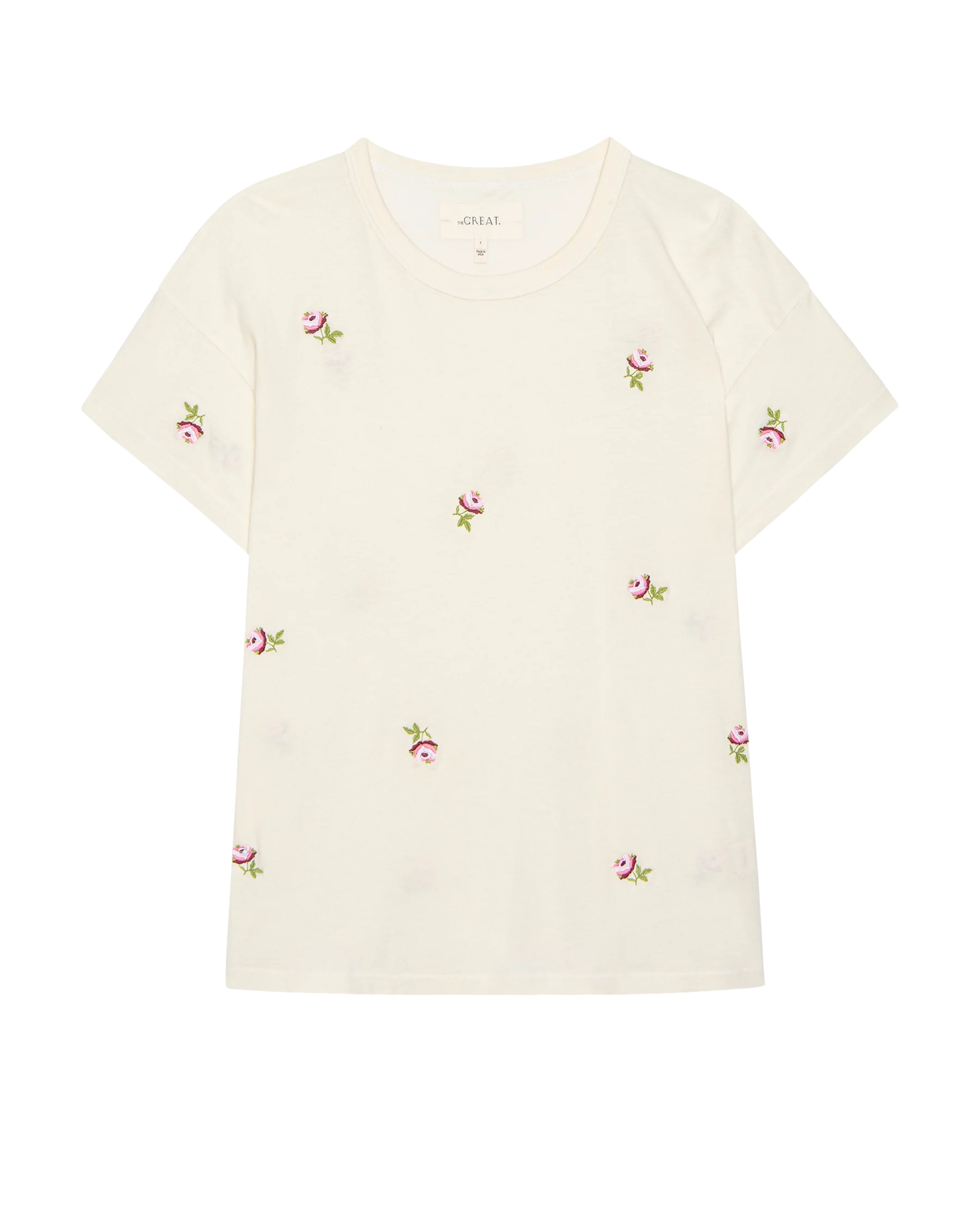 The Boxy Crew. Embroidered -- Washed White With Embroidered Roses - Image 5
