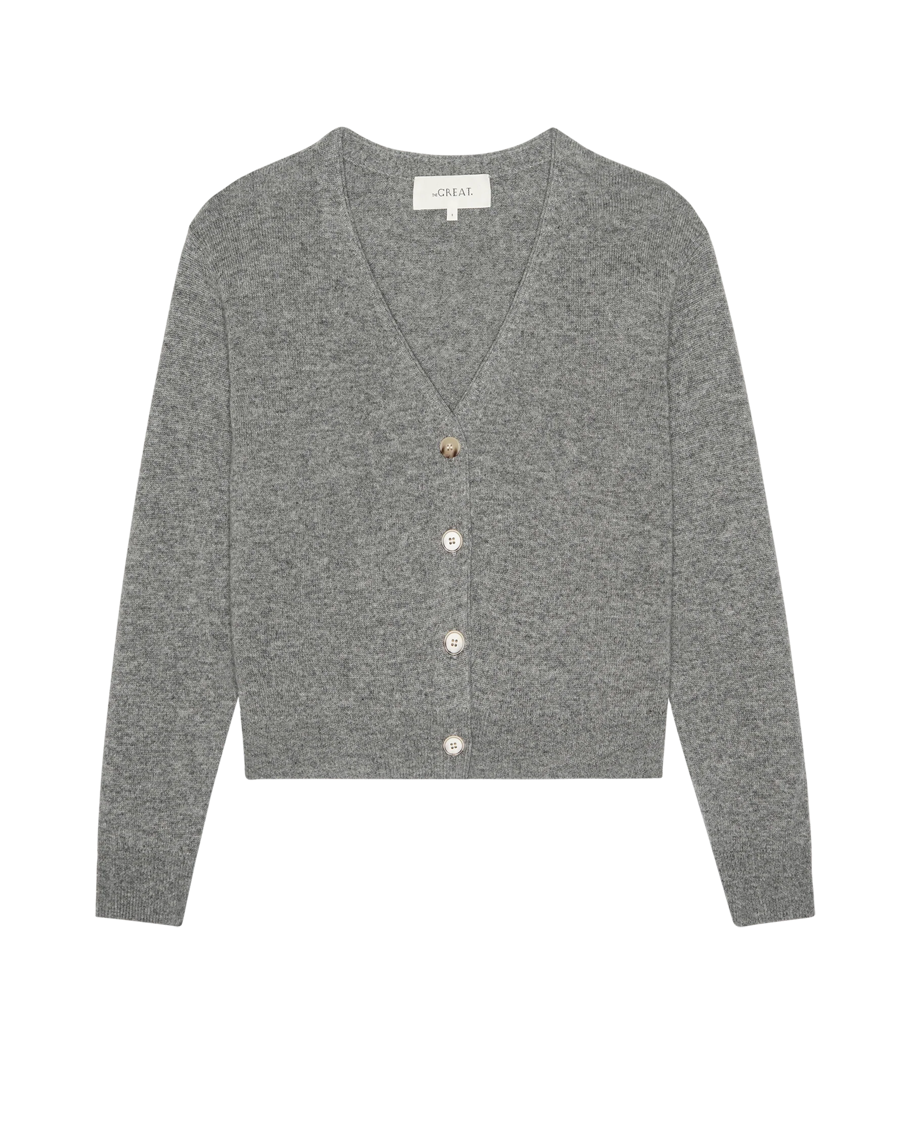 The Cashmere Tiny V Neck Cardigan. -- Heather Grey - Image 5