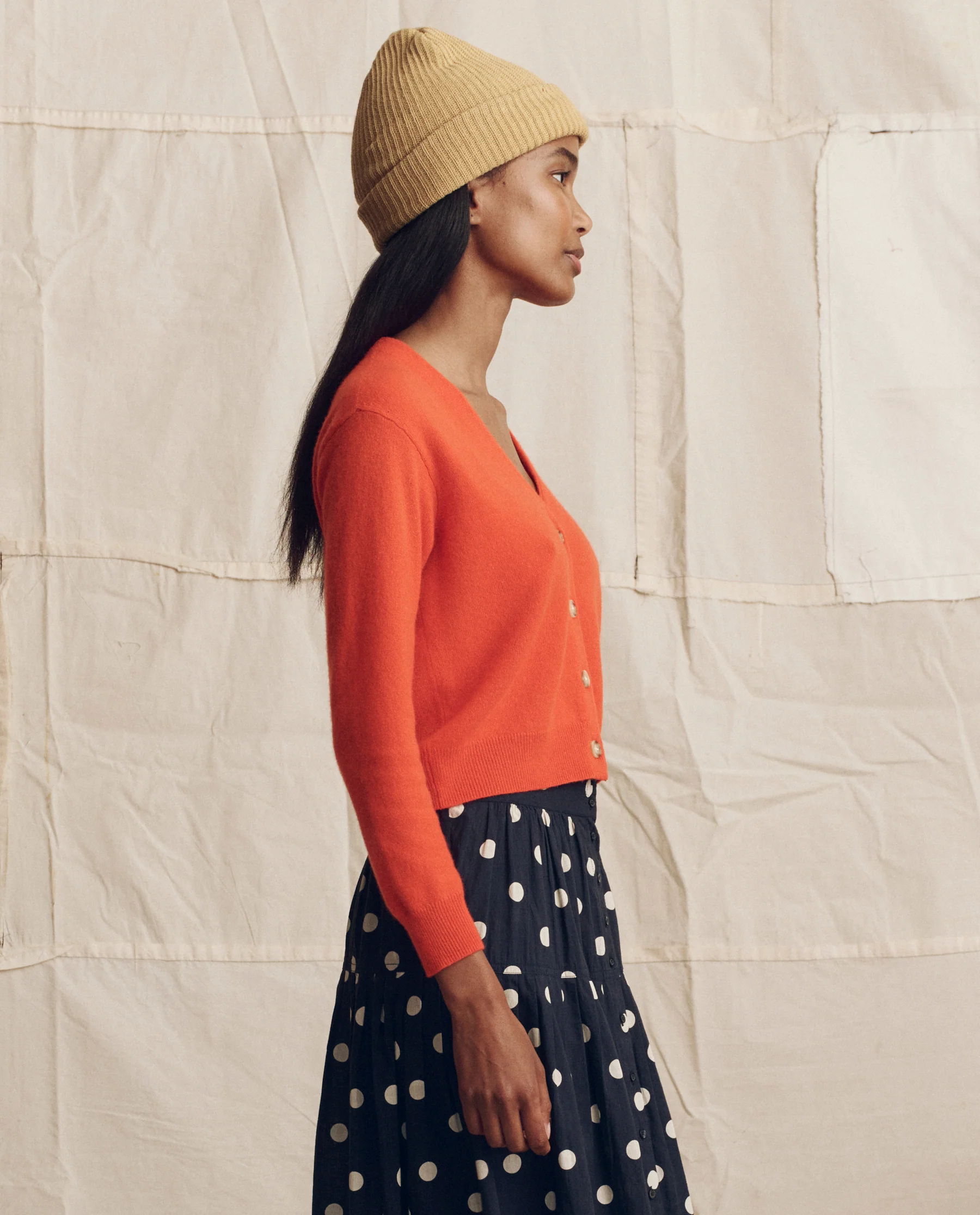 The Cashmere Tiny V Neck Cardigan. -- Hot Orange - Image 3