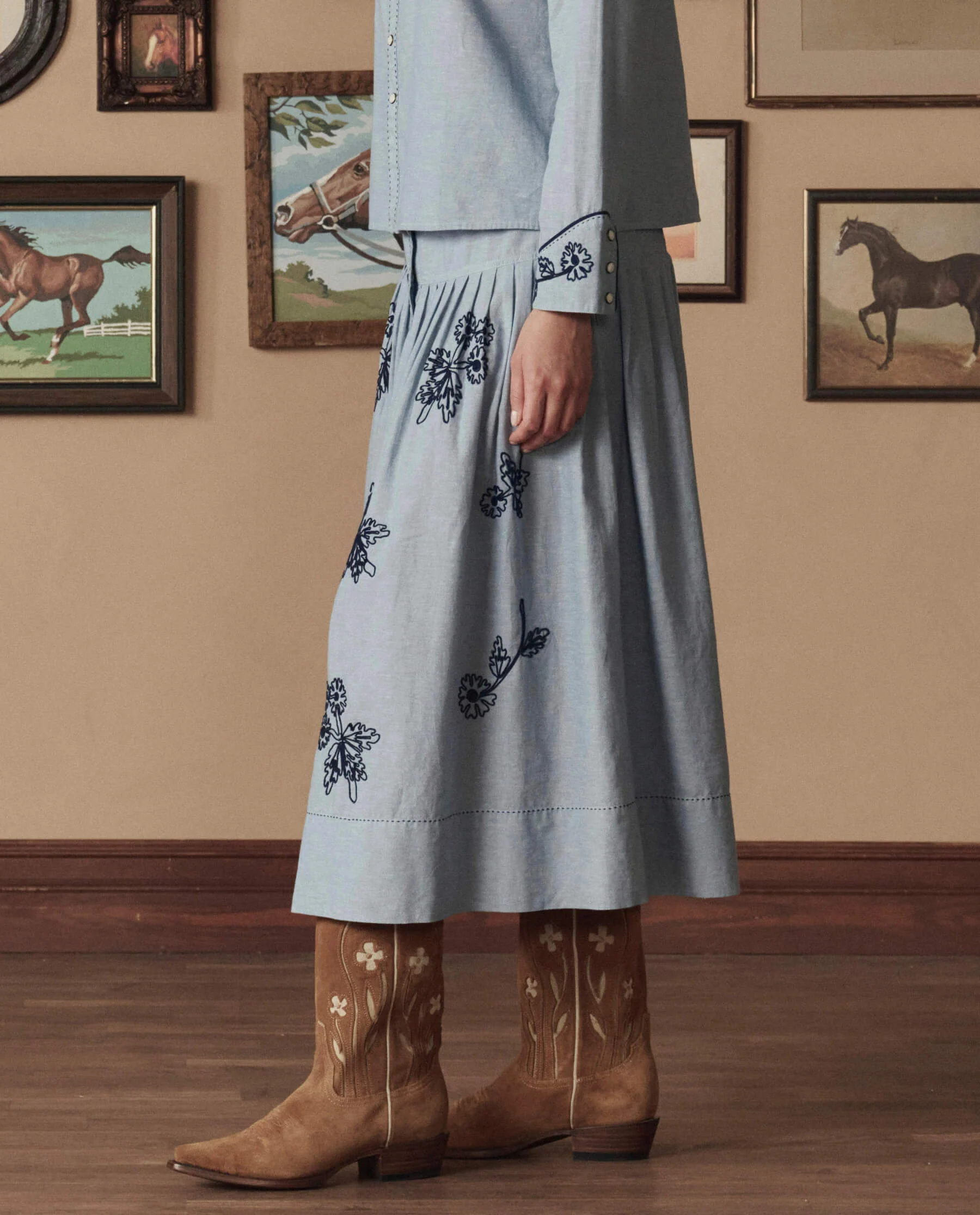 The Chambray Embroidered Highland Skirt. -- Chambray - Image 4