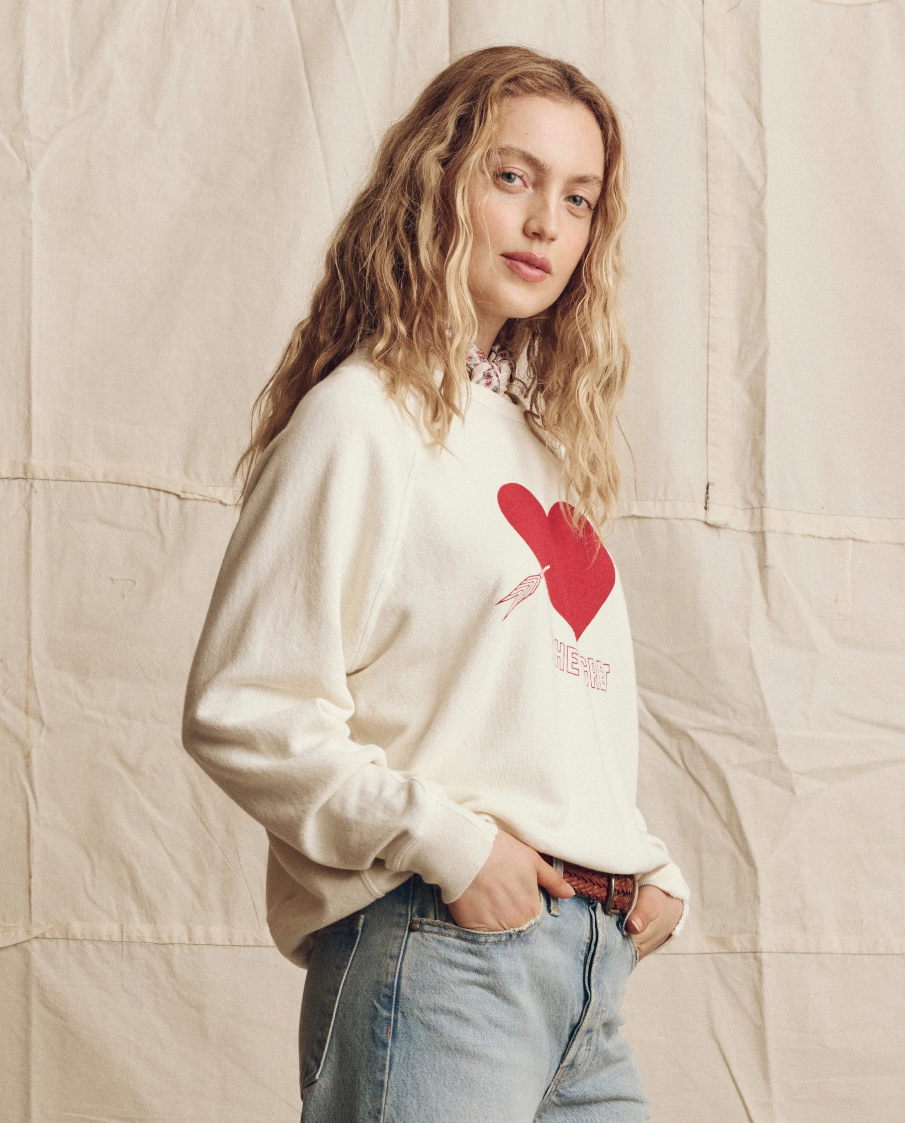 The College Sweatshirt. Novelty -- Washed White with Red Heart Graphic - Image 4