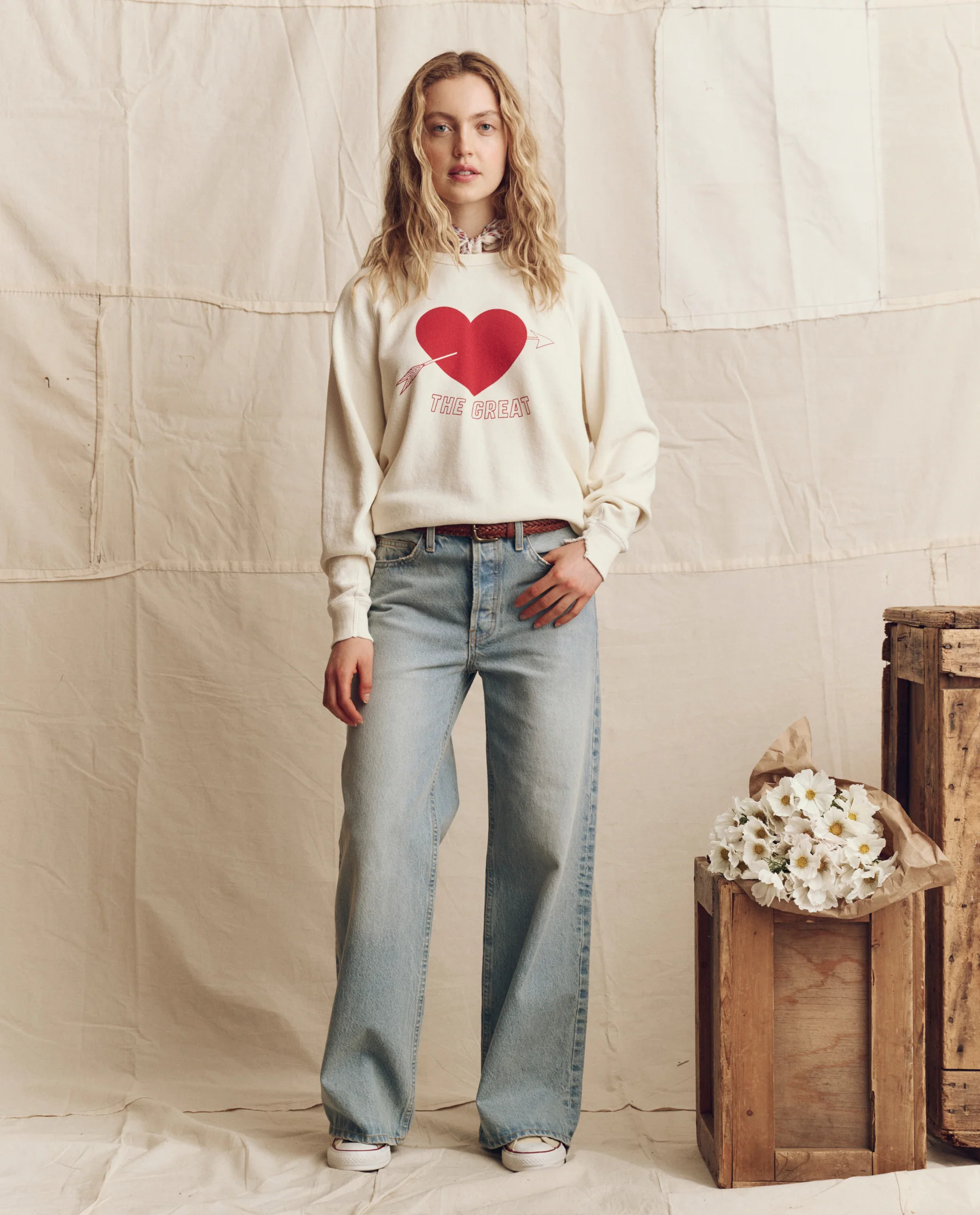 The College Sweatshirt. Novelty -- Washed White with Red Heart Graphic - Image 5