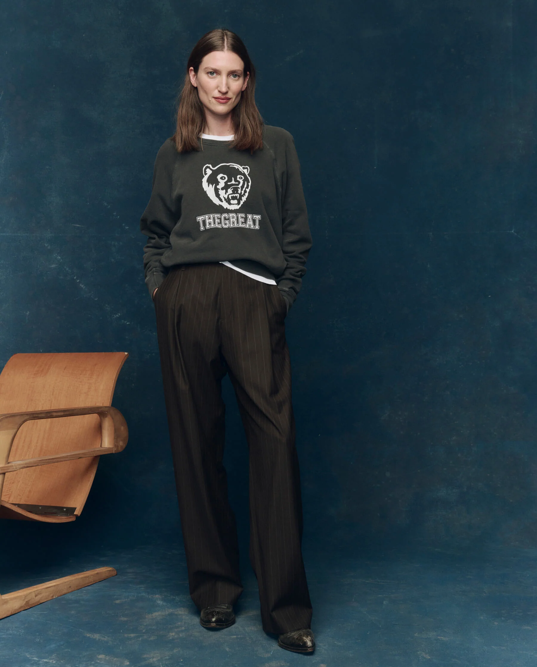 The College Sweatshirt. Graphic Novelty -- Washed Black with Bear Graphic - Image 5