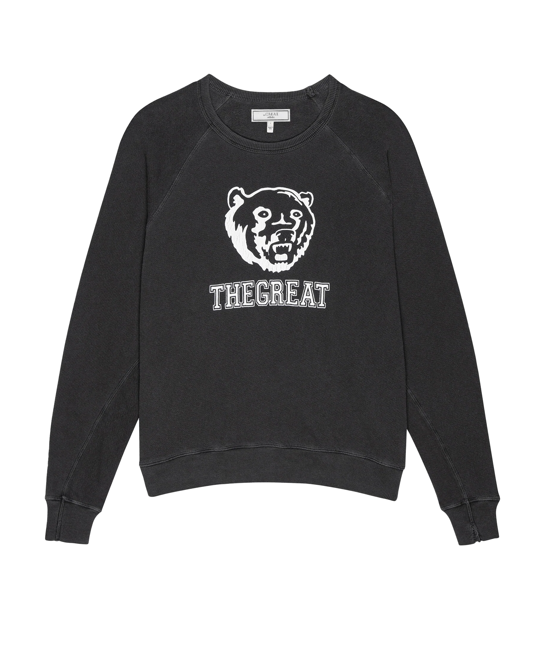 The College Sweatshirt. Graphic Novelty -- Washed Black with Bear Graphic - Image 6