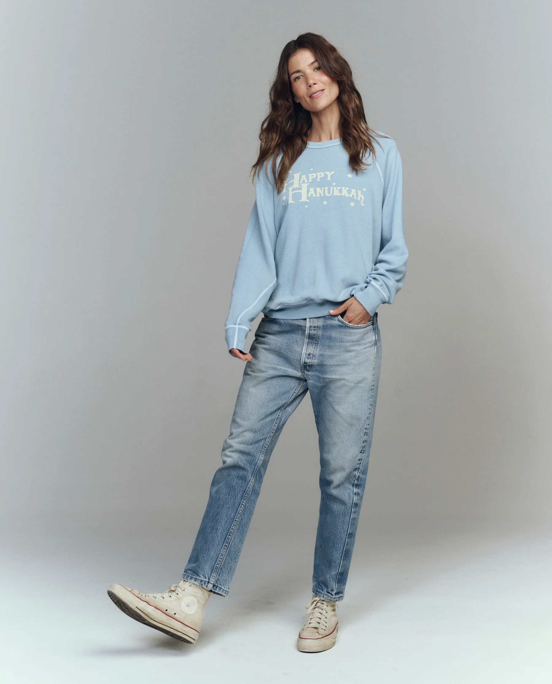 The College Sweatshirt. Graphic -- Confection Blue with Happy Hannukah Graphic - Image 4
