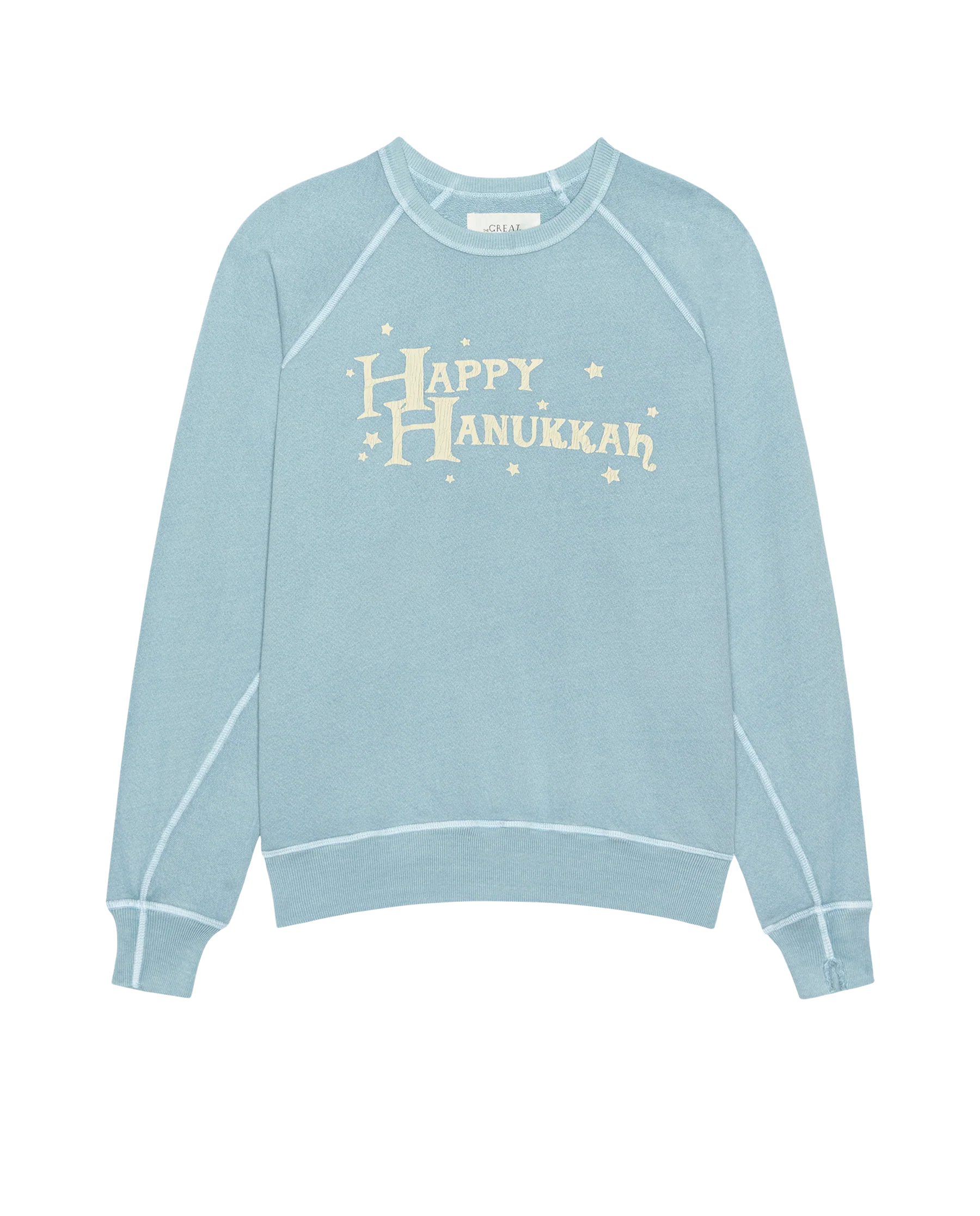 The College Sweatshirt. Graphic -- Confection Blue with Happy Hannukah Graphic - Image 5