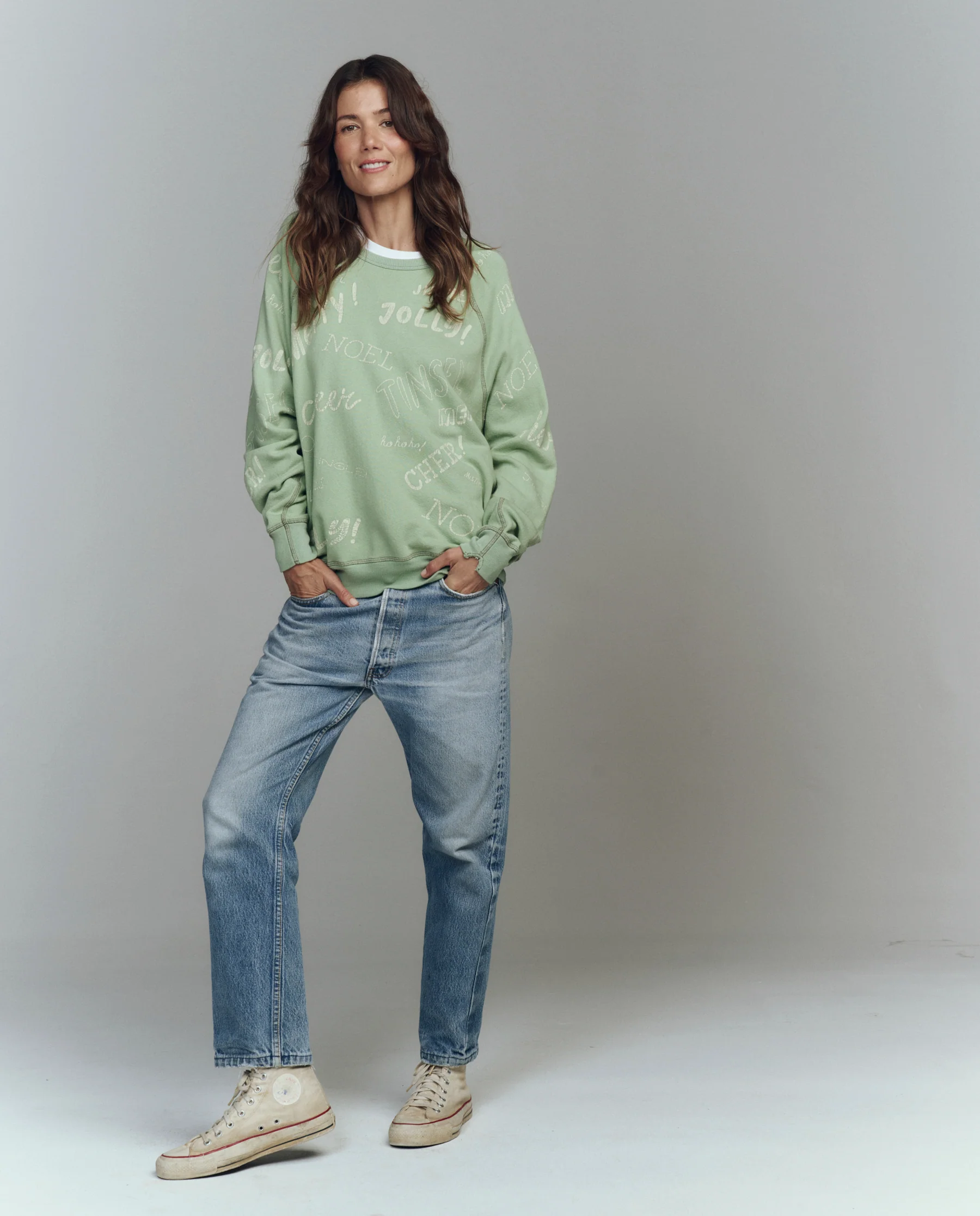 The College Sweatshirt. Graphic -- Vintage Mint with Holiday Greetings Graphic - Image 4