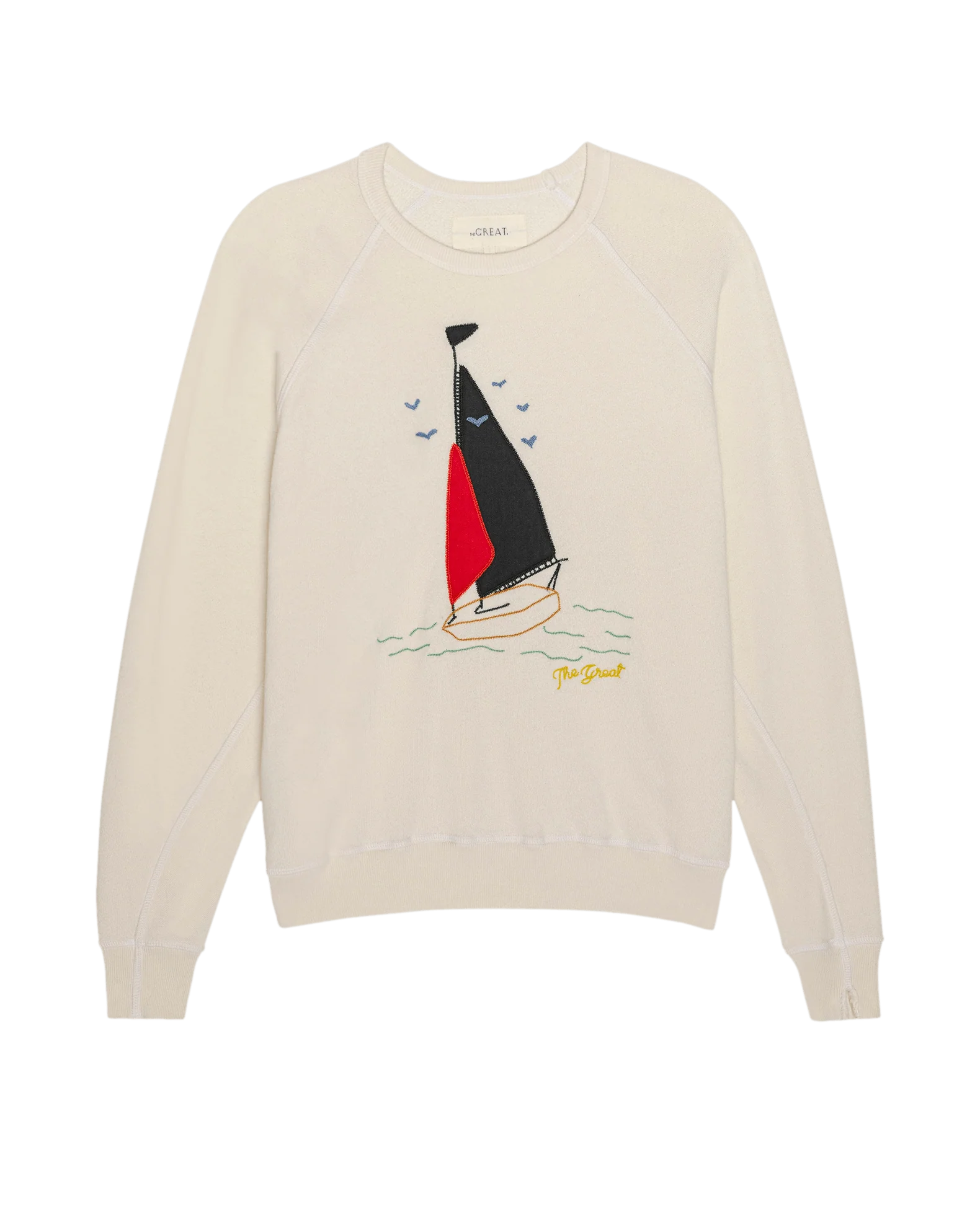The College Sweatshirt w/ Sailing Boat Applique. -- Washed White - Image 6
