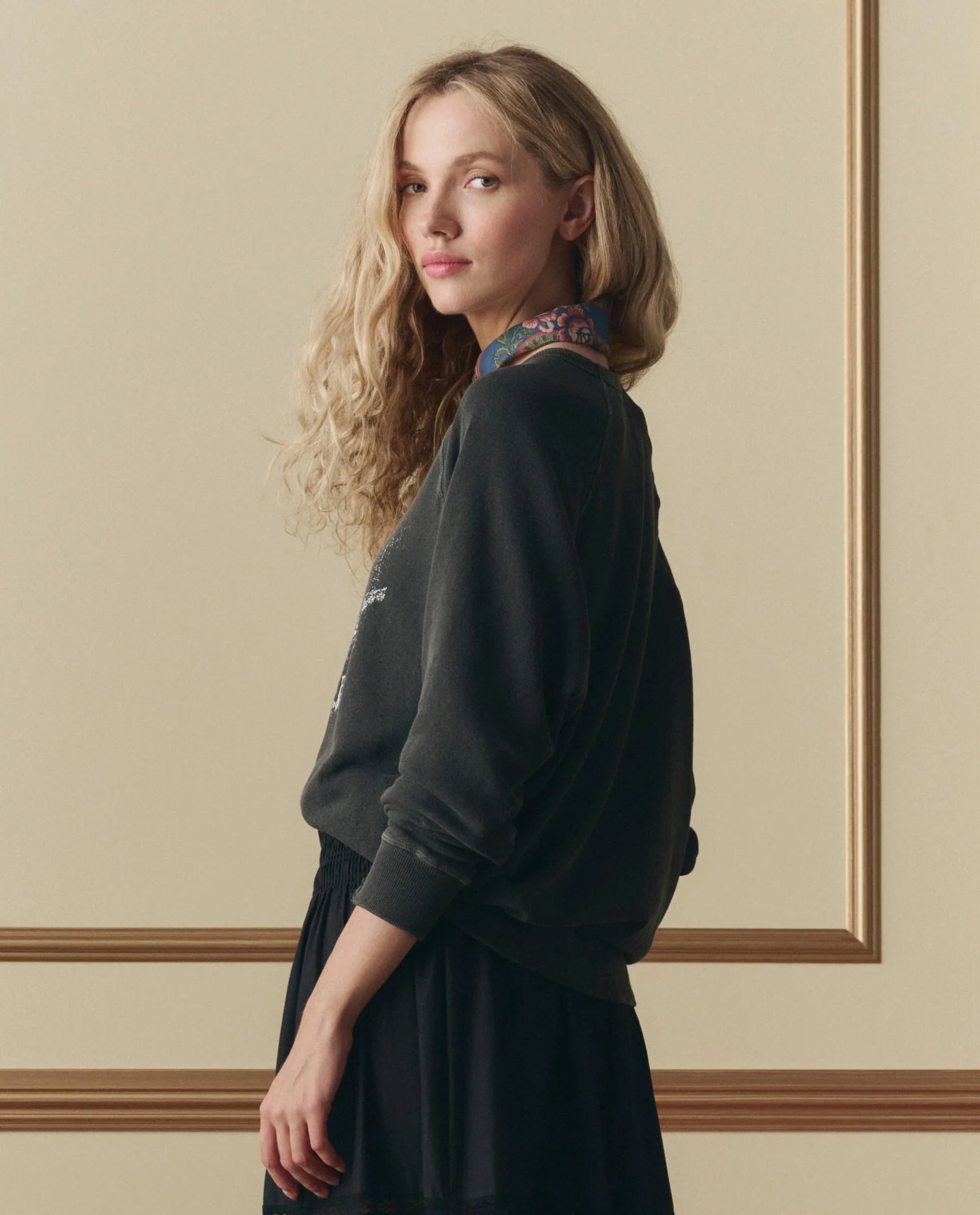 The College Sweatshirt W/ Shadow Oak Graphic. -- Washed Black - Image 3