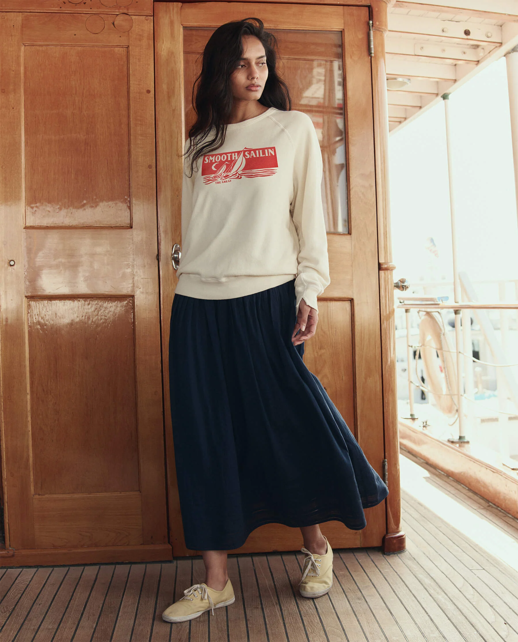 The College Sweatshirt w/ Smooth Sailin Graphic. -- Washed White - Image 2