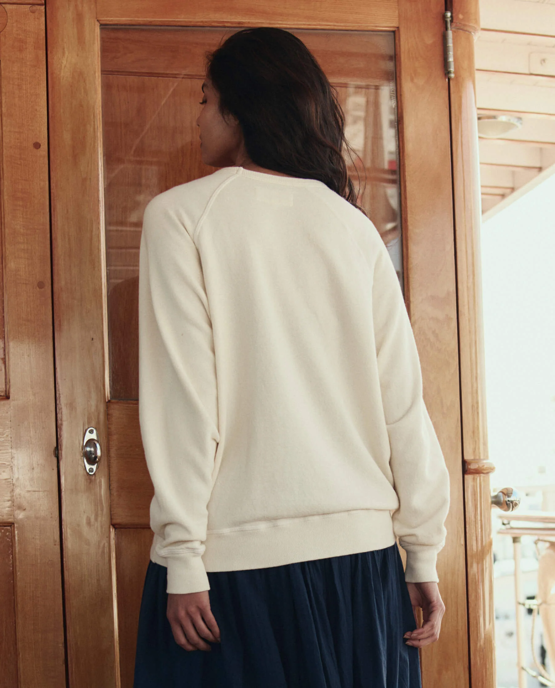 The College Sweatshirt w/ Sailing Boat Applique. -- Washed White - Image 4