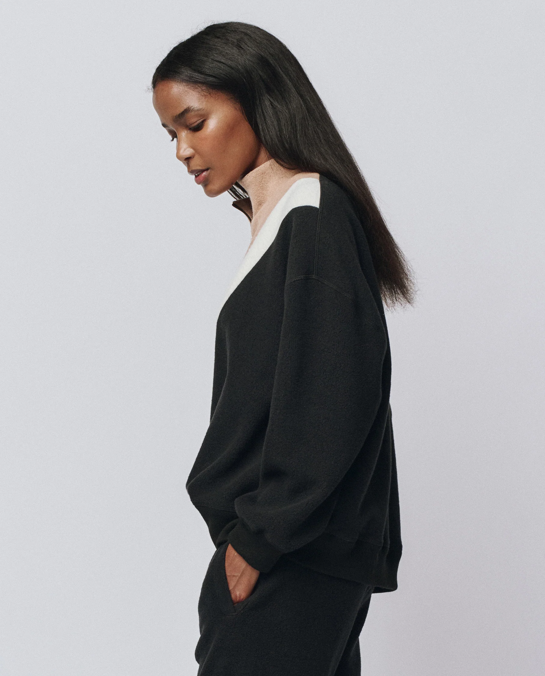 The Colorblock Plush Chalet Sweatshirt. -- Almost Black - Image 3