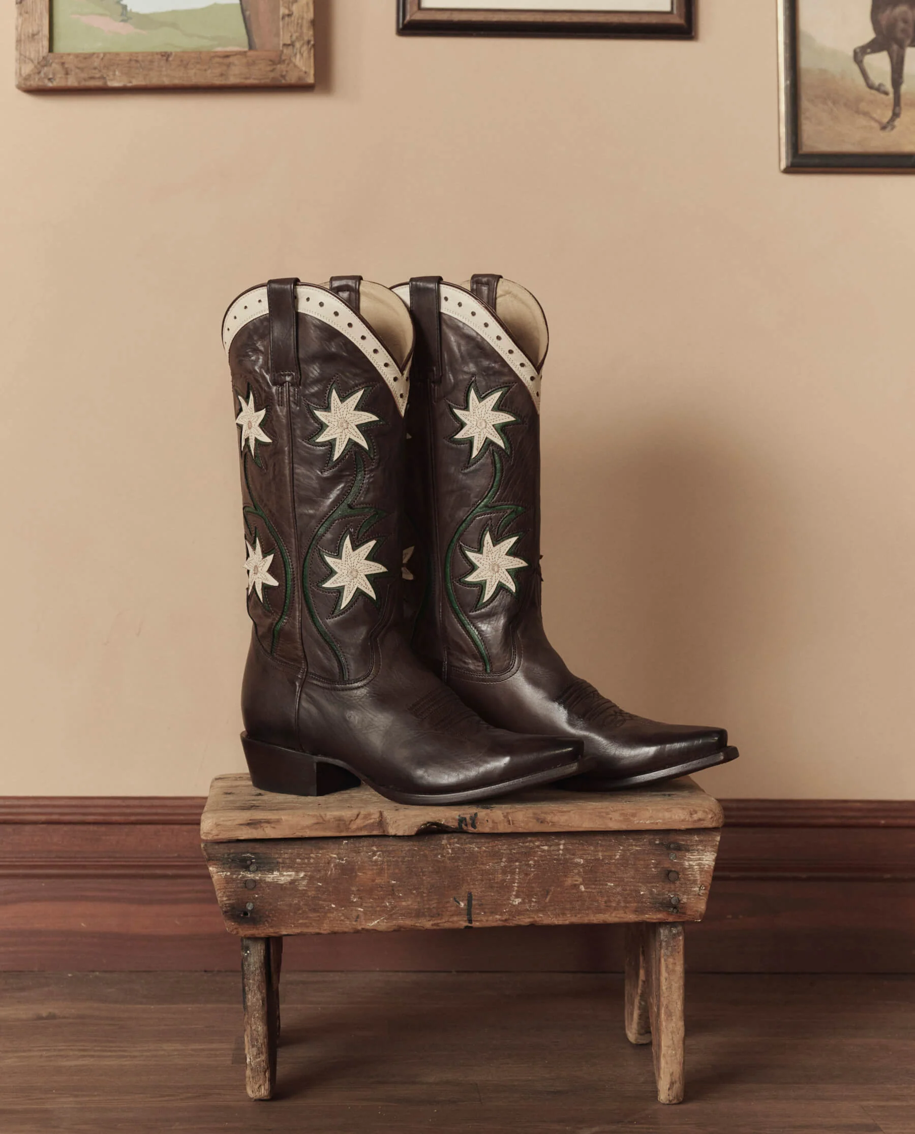 The Cowboy Boot (Leather Floral). -- Brown Floral - Image 3
