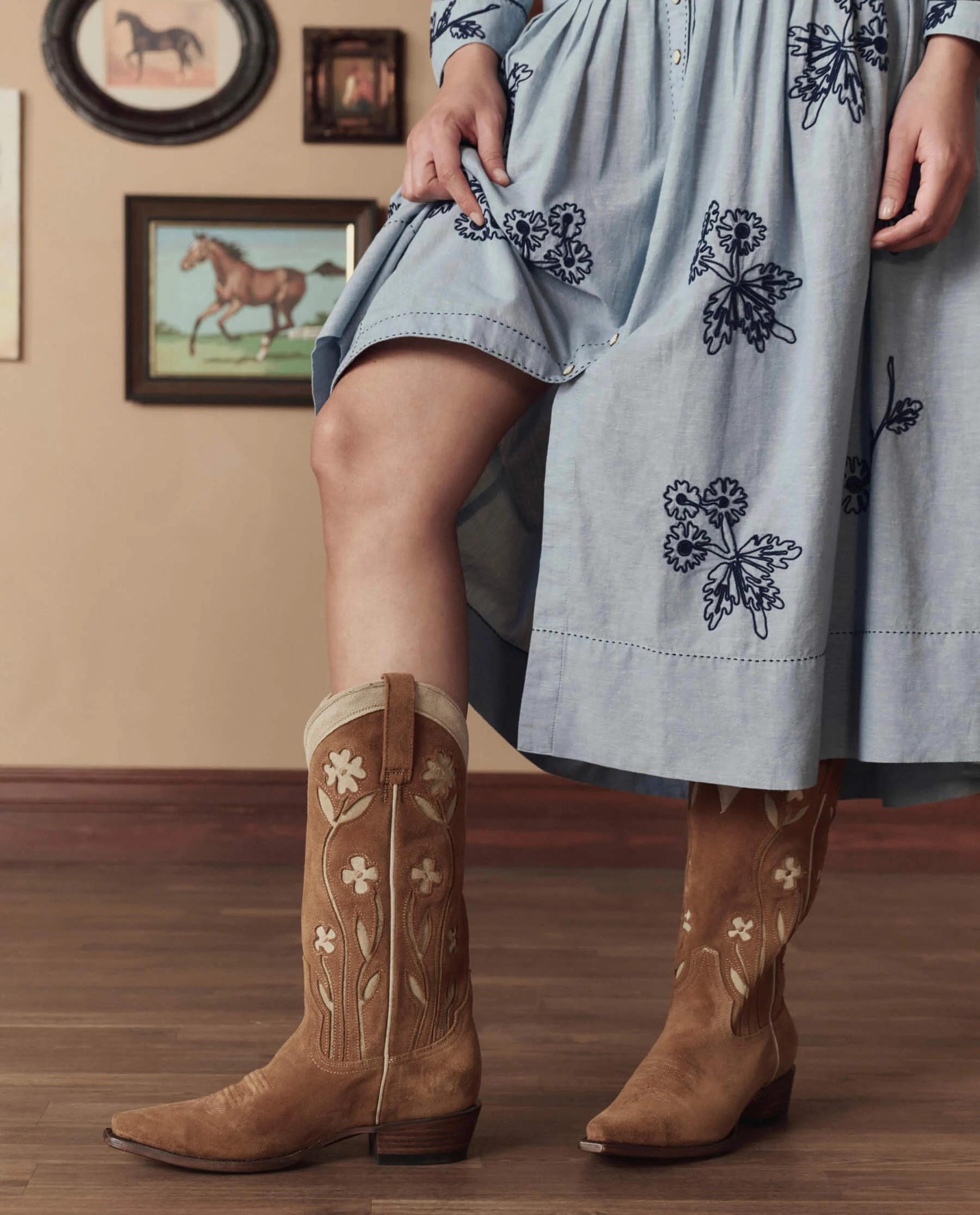 The Cowboy Boot (Suede Floral). -- Tan Floral - Image 2