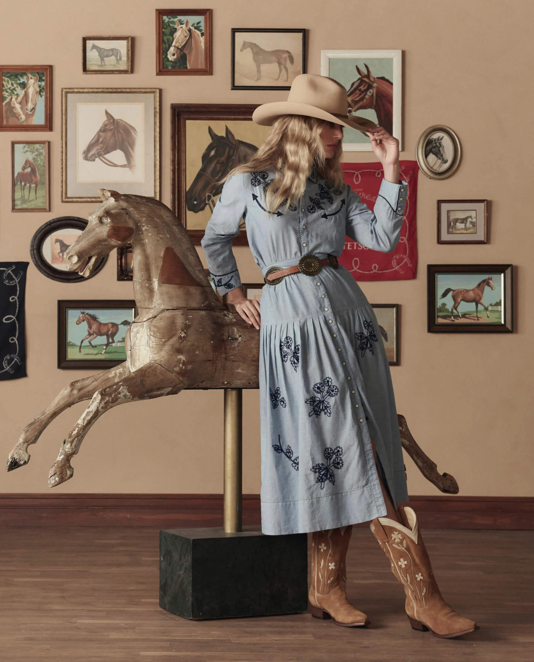 The Cowboy Boot (Suede Floral). -- Tan Floral - Image 3