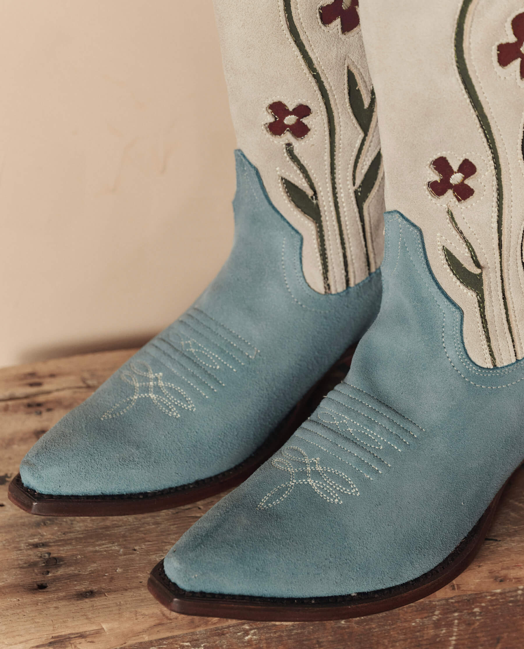 The Cowboy Boot (Suede Floral). -- Washed Indigo Floral - Image 3