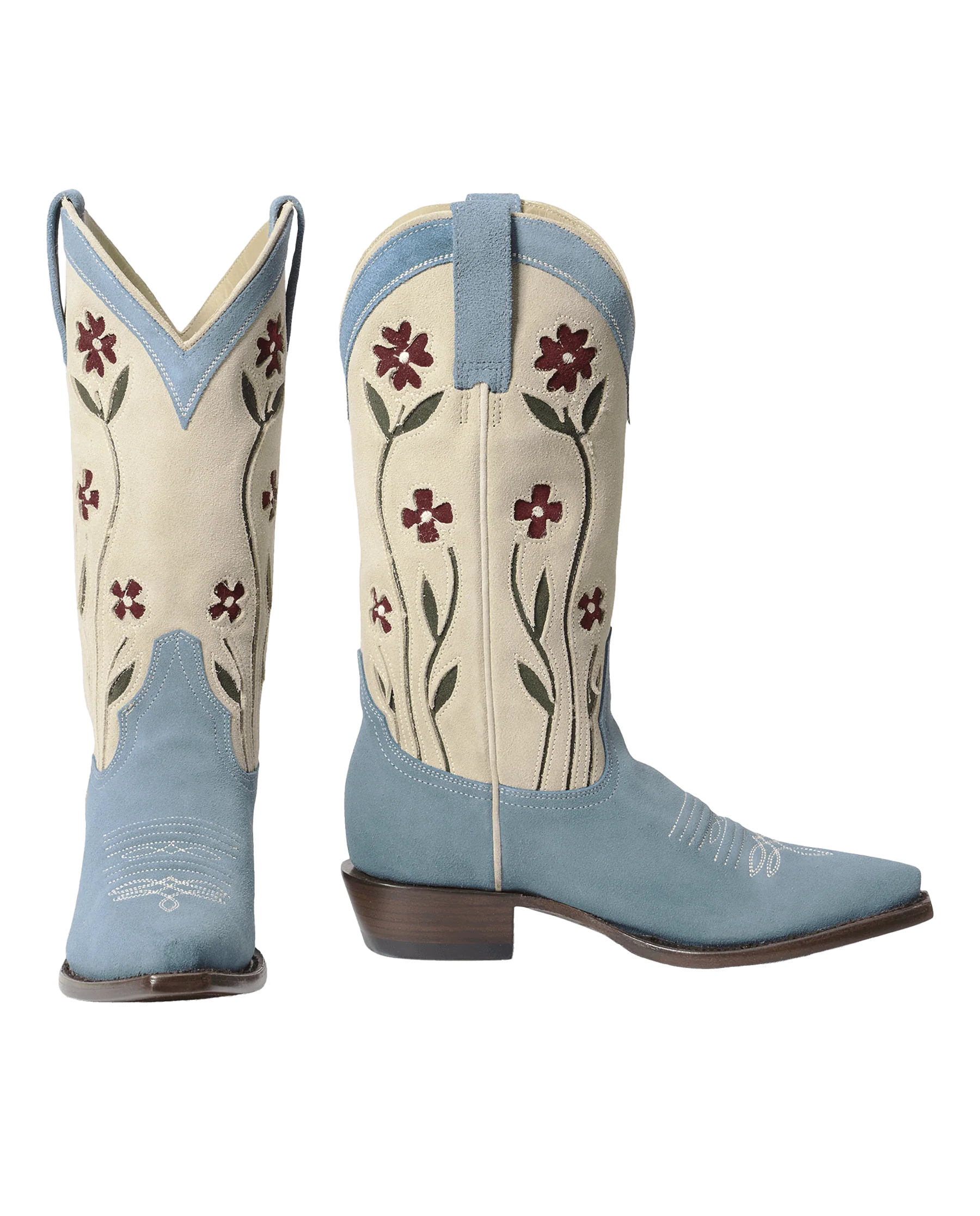 The Cowboy Boot (Suede Floral). -- Washed Indigo Floral - Image 6