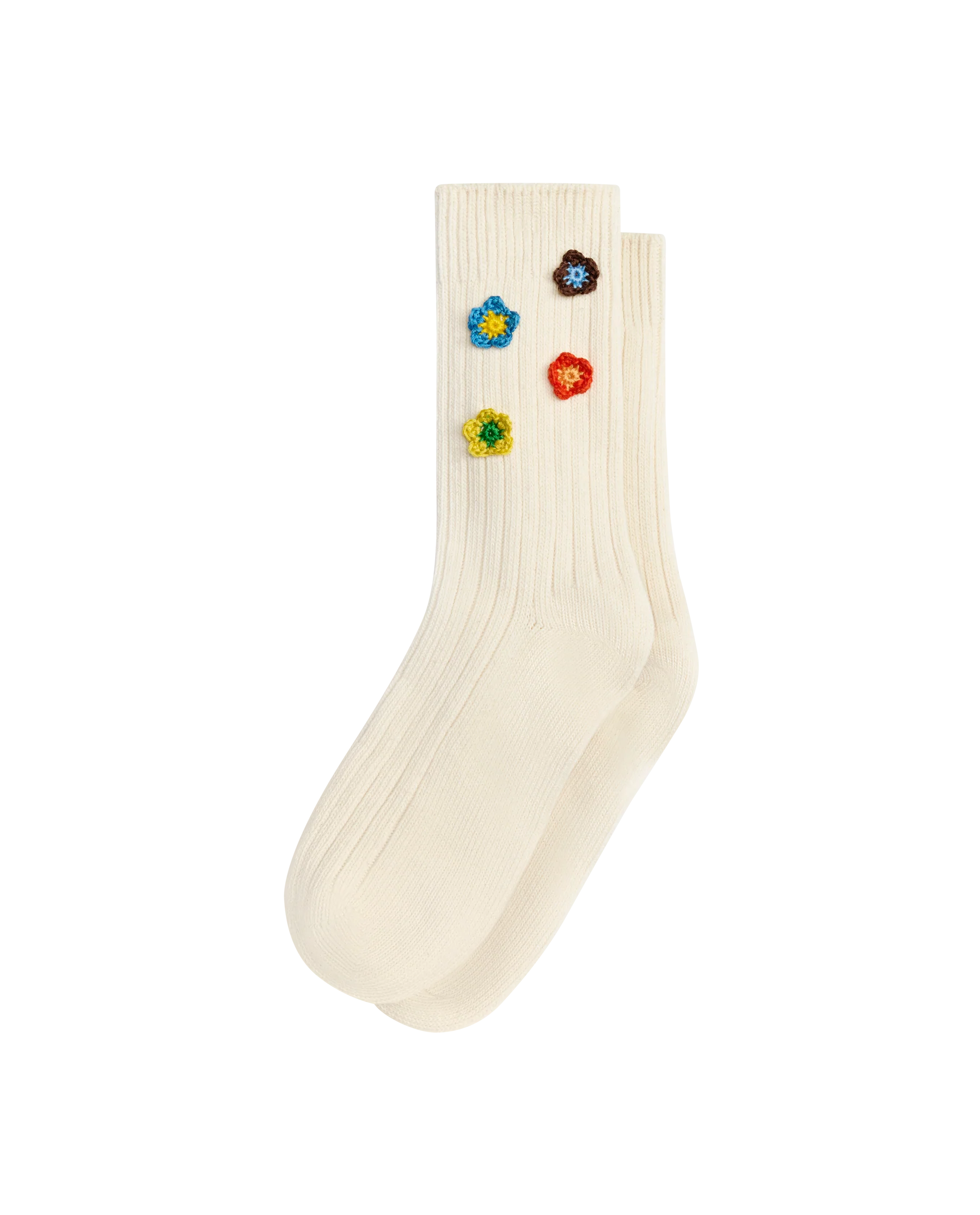 The Crochet Flower Sock (4 Flowers). -- Cream - Image 3