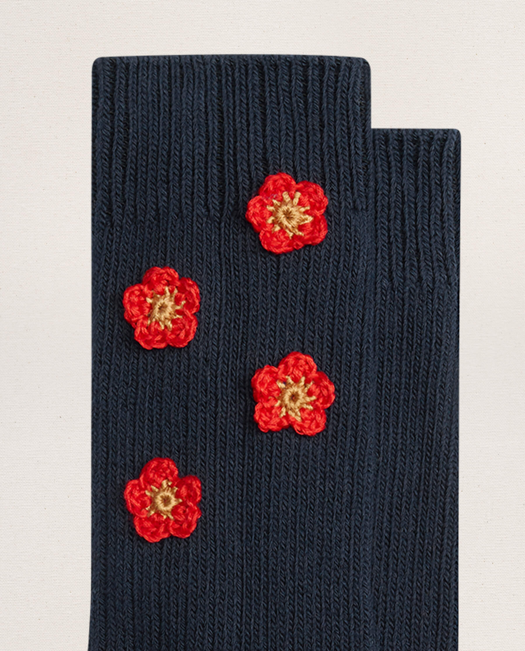 The Crochet Flower Sock (4 Flowers). -- Navy - Image 2