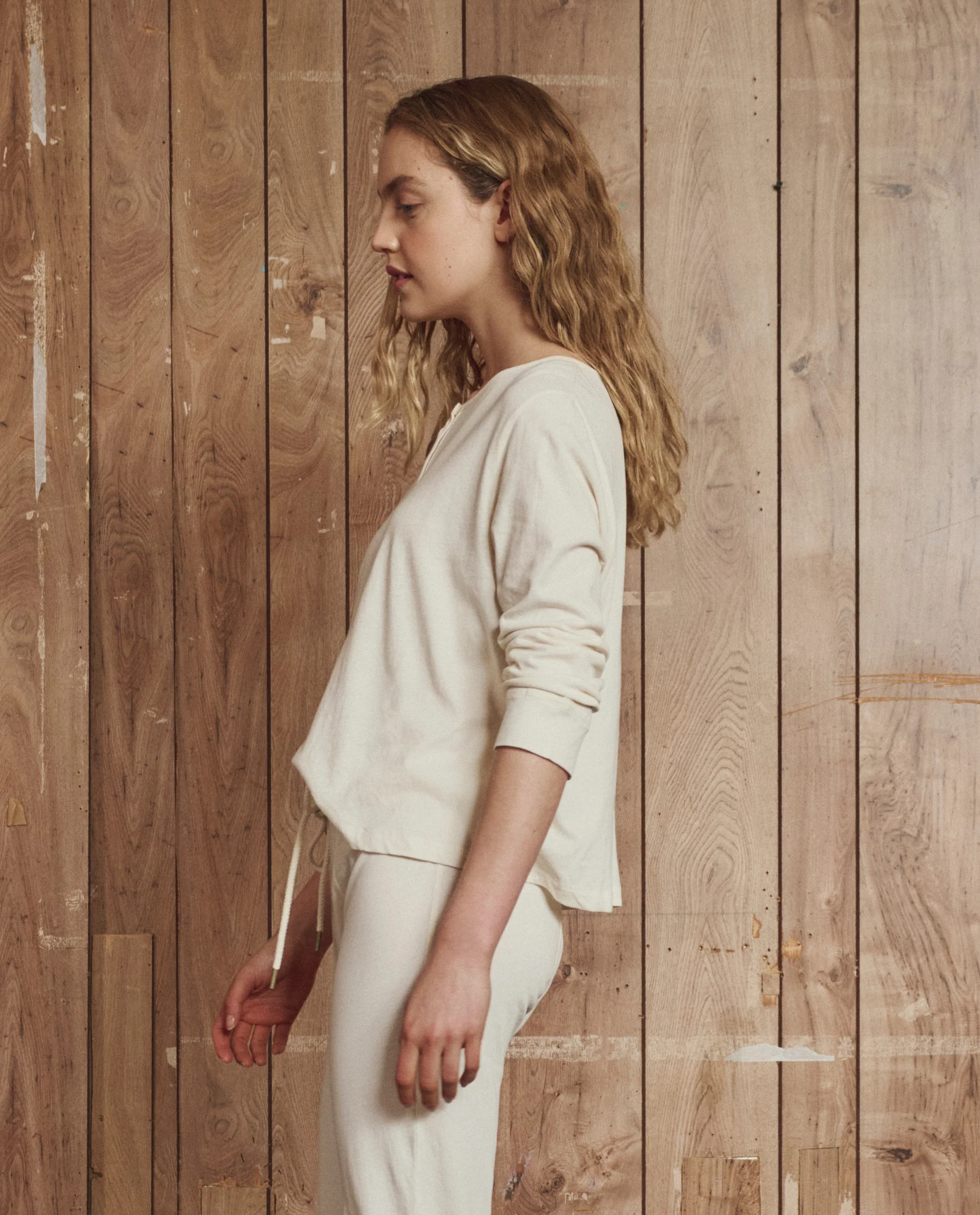 The Crop Sleep Henley.. -- Washed White - Image 3