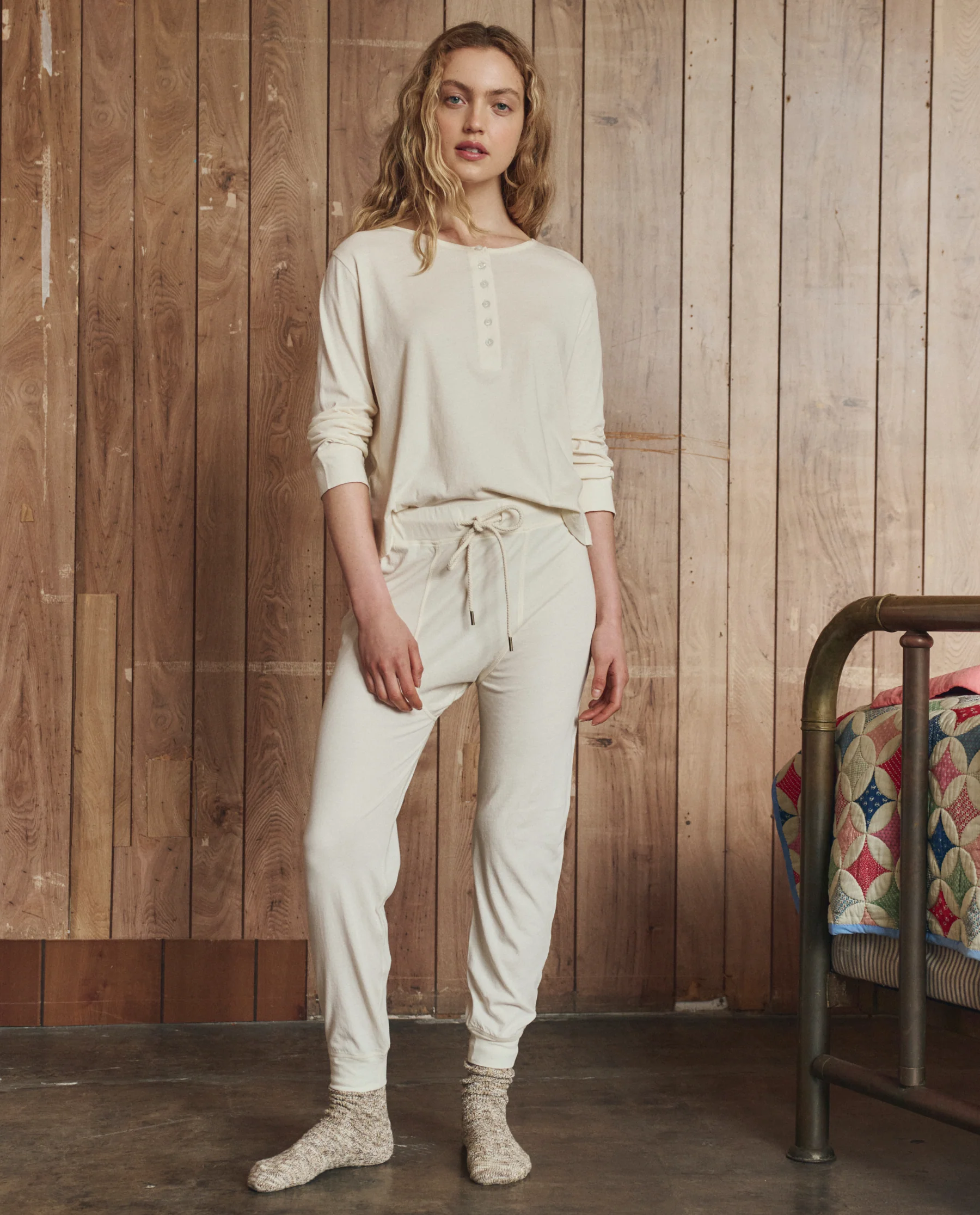 The Crop Sleep Henley.. -- Washed White - Image 4