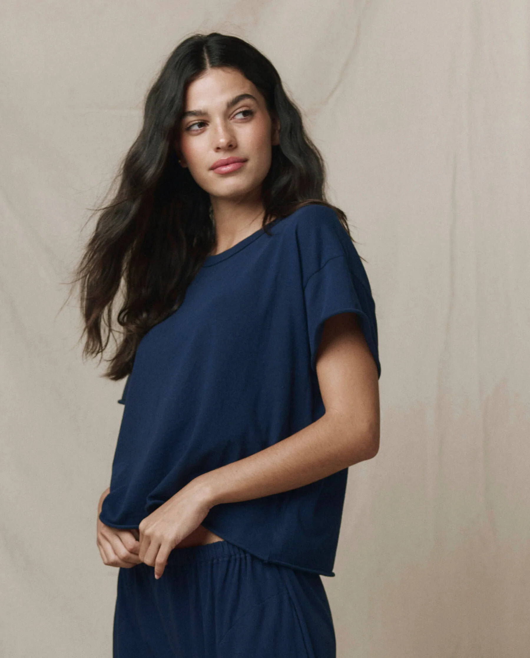 The Crop Tee. Solid -- True Navy - Image 2