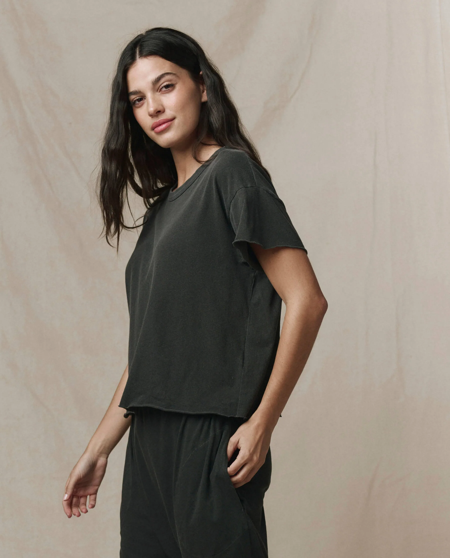 The Crop Tee. Solid -- Washed Black - Image 3