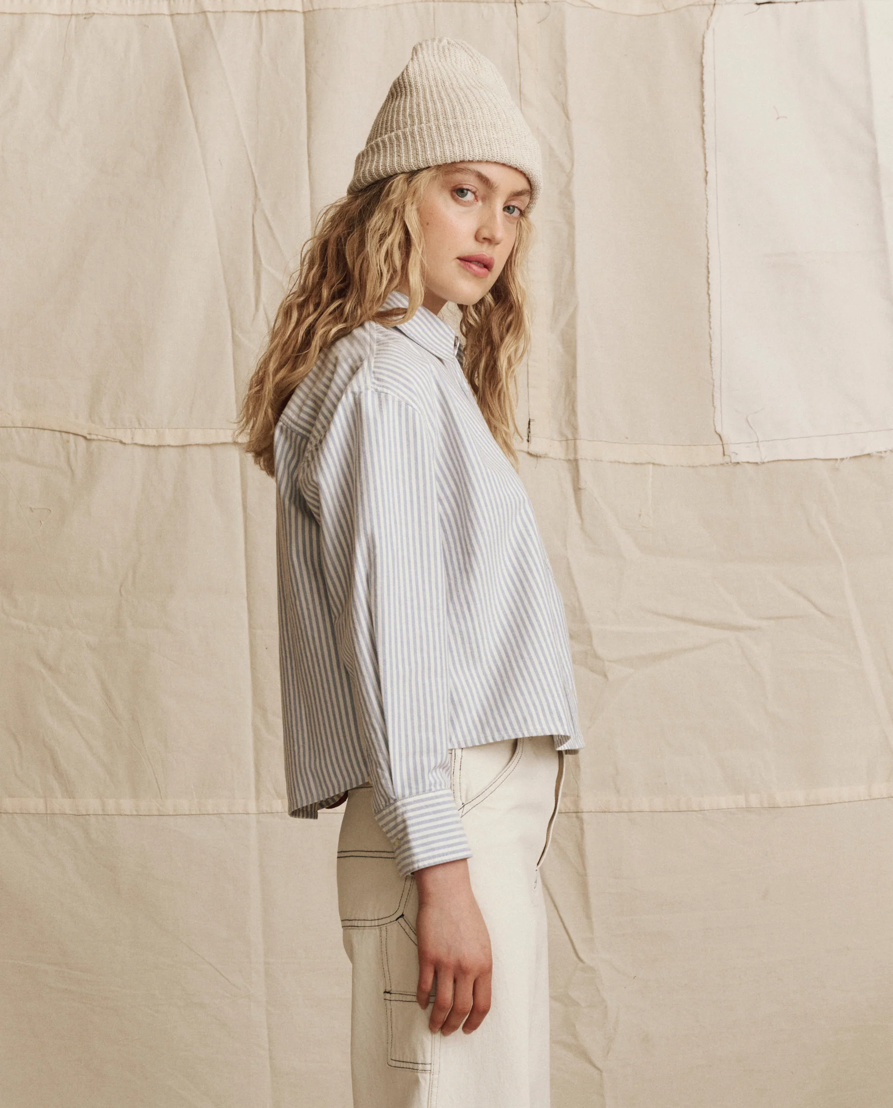 The Cropped Oxford Shirt. -- Soft Blue Stripe - Image 3