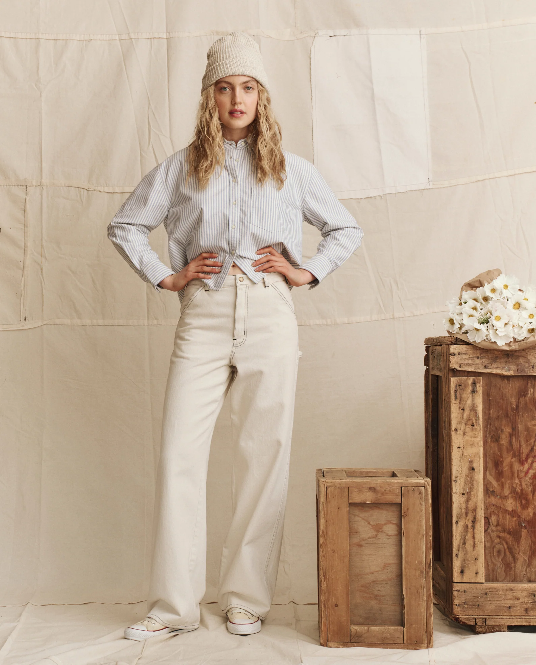The Cropped Oxford Shirt. -- Soft Blue Stripe - Image 4