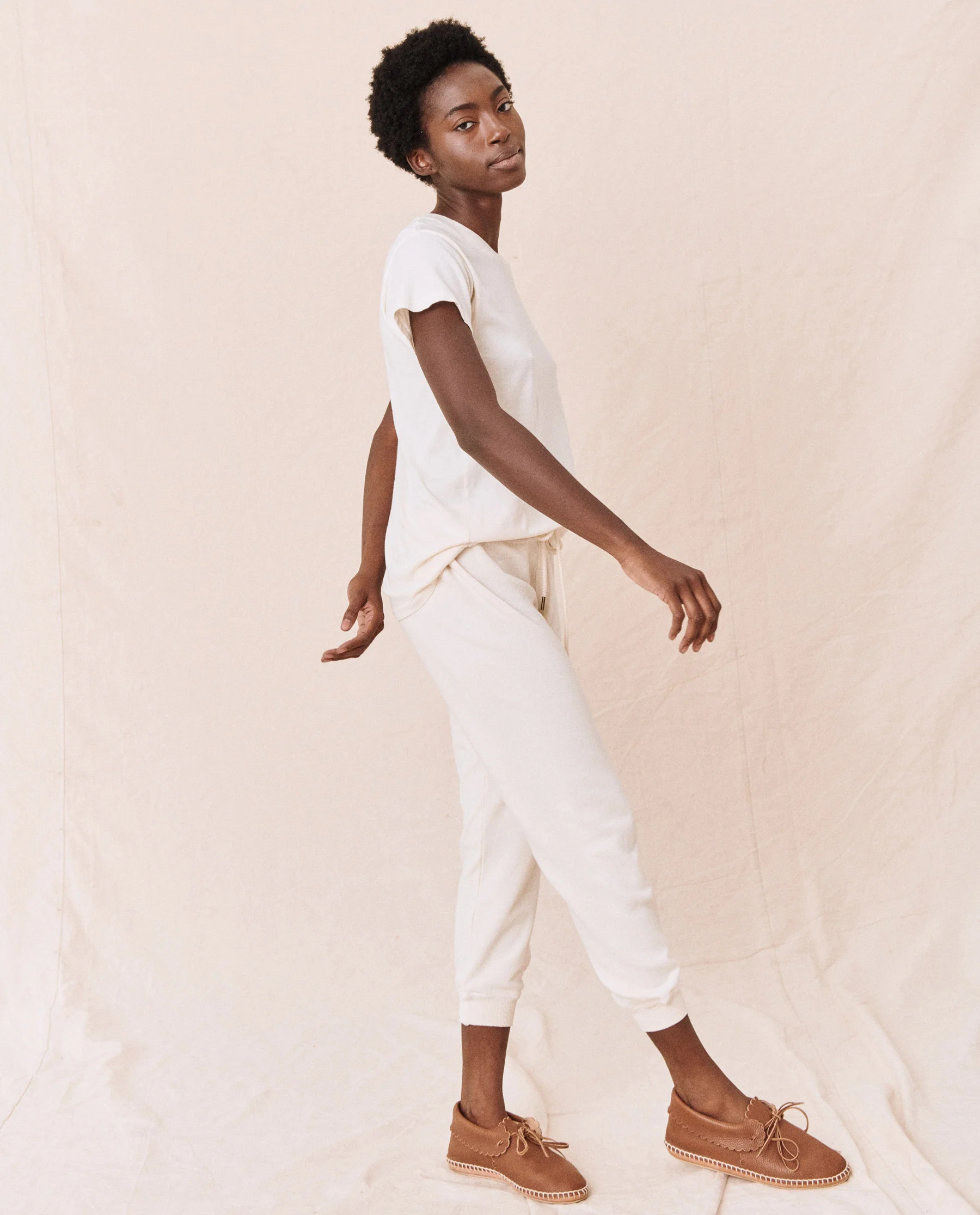 The Cropped Sweatpant. Solid -- Washed White - Image 4