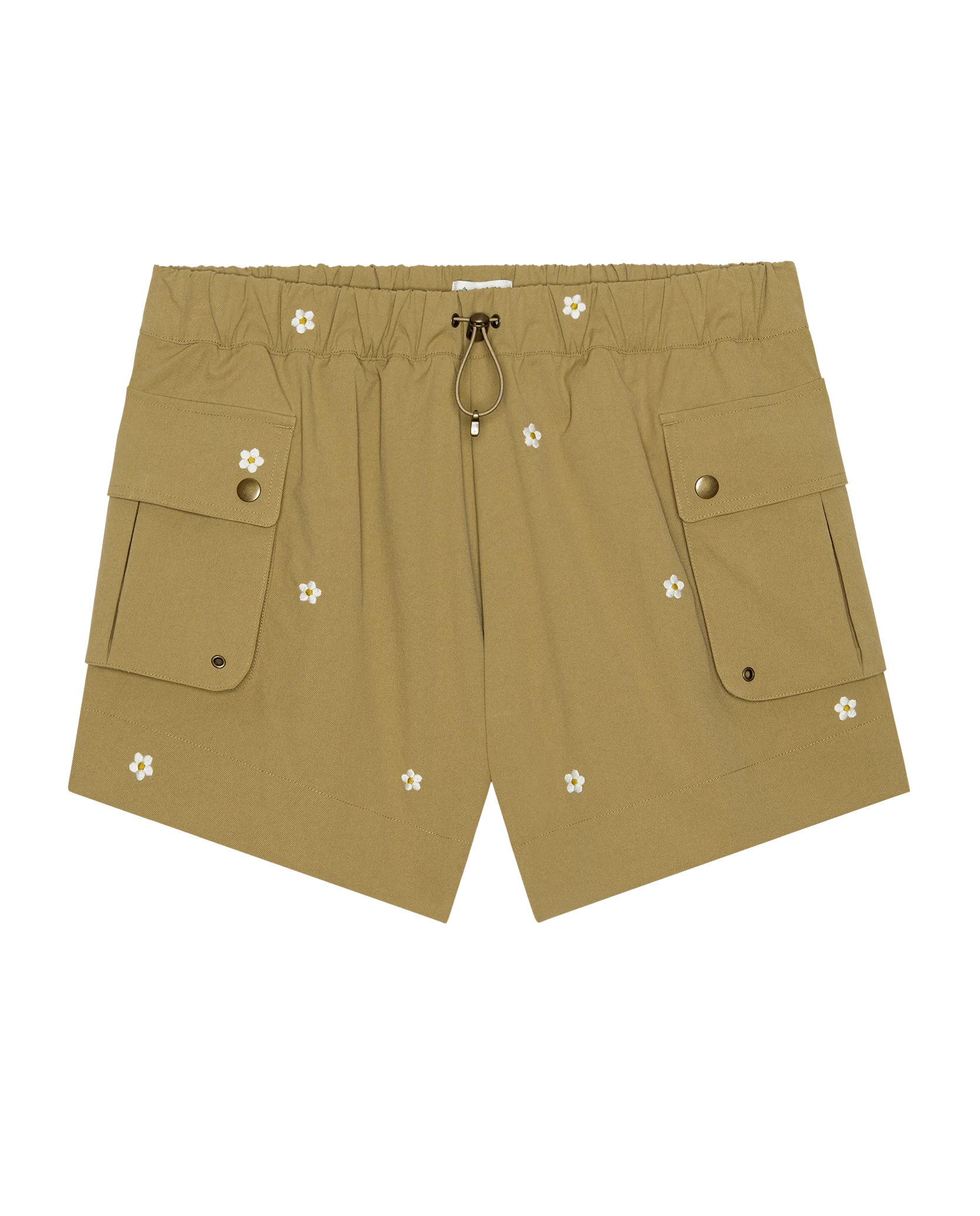 The Embroidered Cargo Short. -- Khaki With Cream Daisies - Image 6