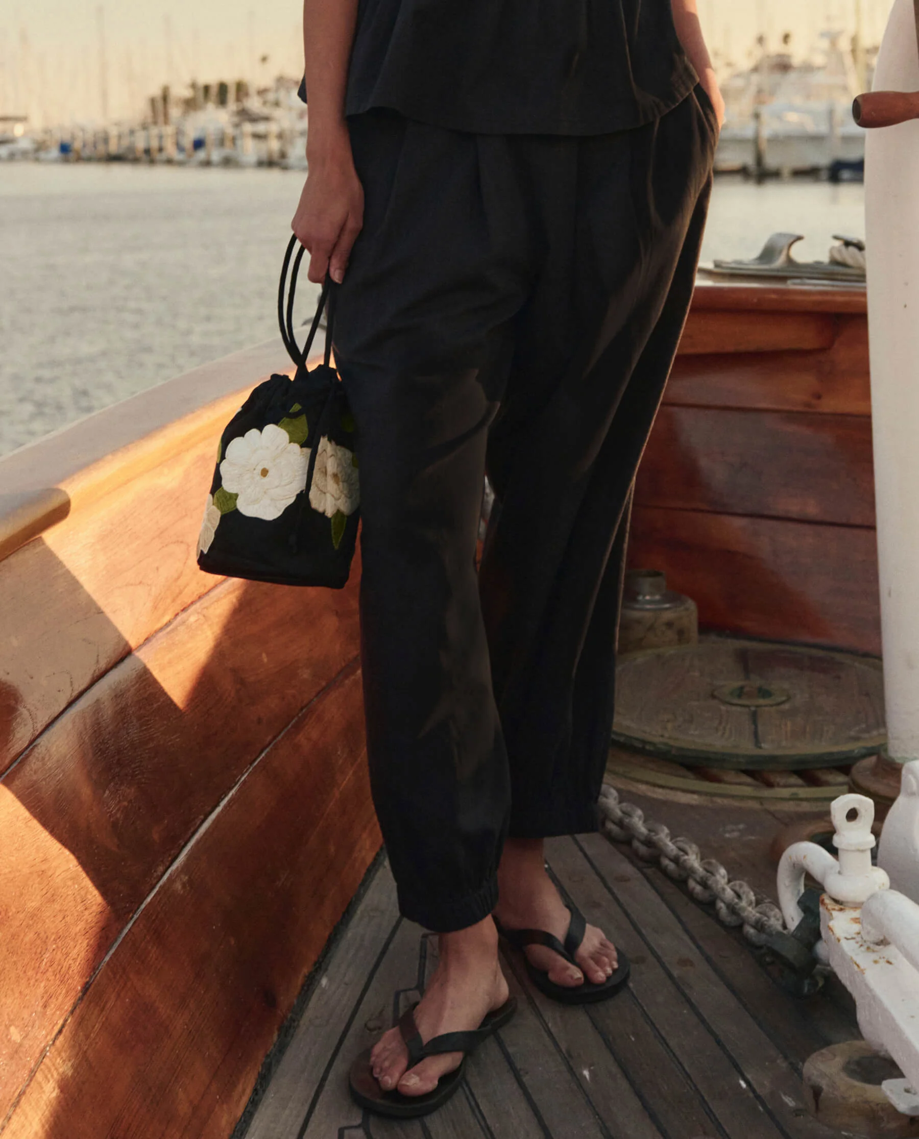 The Embroidered Cinched Bucket Bag. -- Black - Image 4