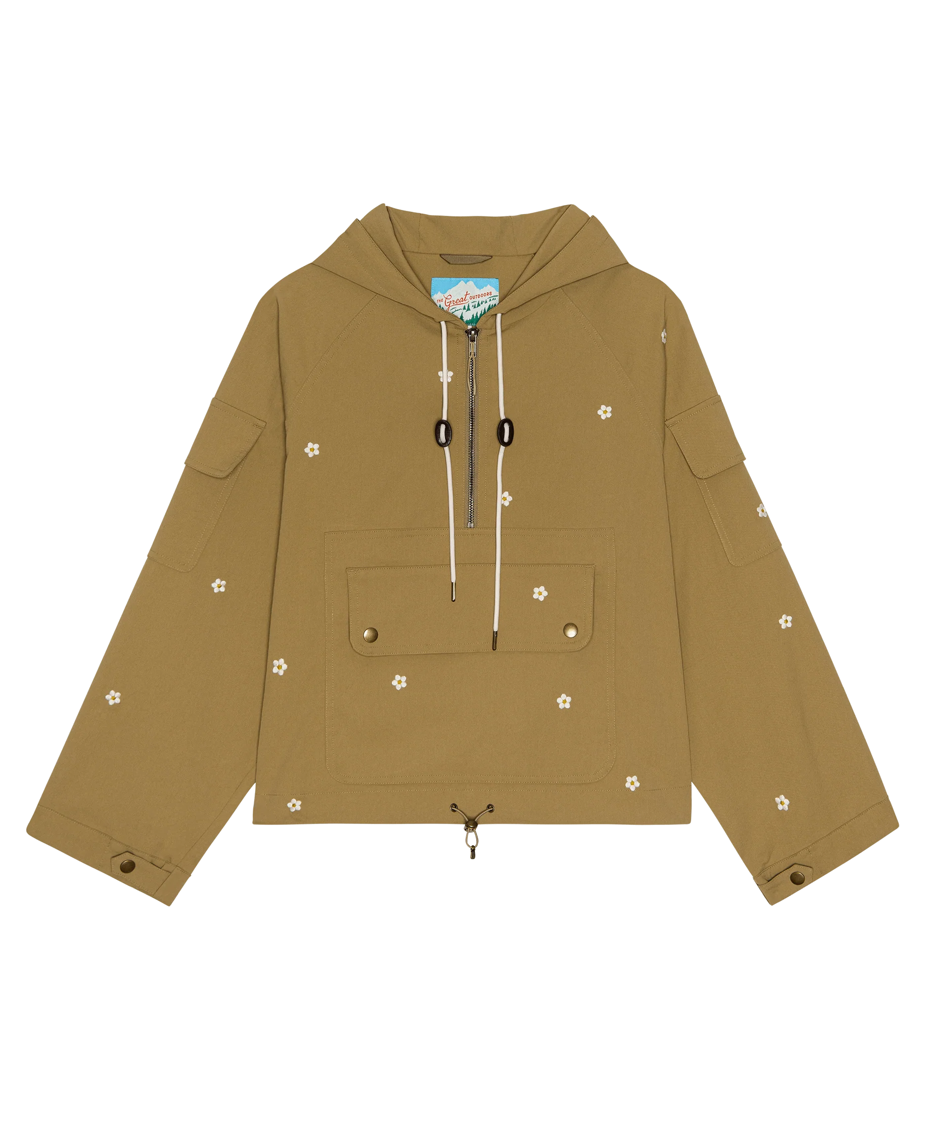 The Embroidered Cropped Trailhead Pullover. -- Khaki With Cream Daisies - Image 6