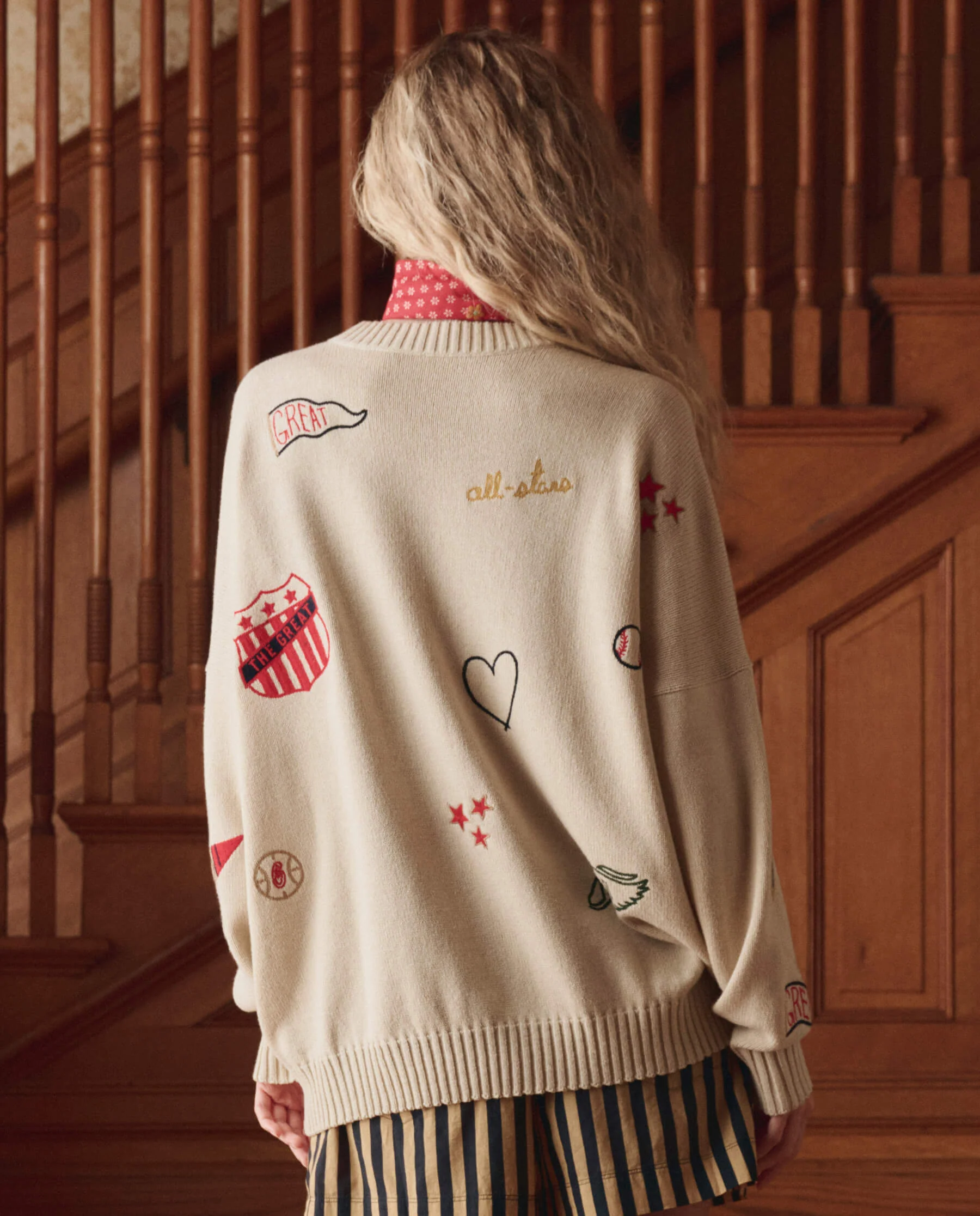 The Embroidered Oversize Crew Pullover. -- Cream - Image 3