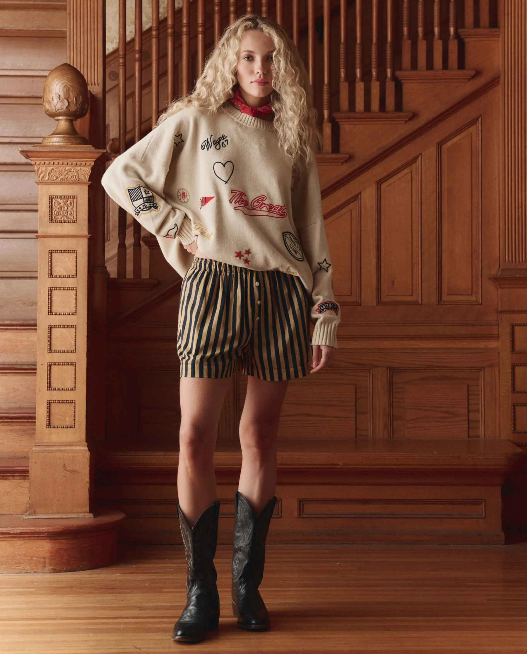 The Embroidered Oversize Crew Pullover. -- Cream - Image 4