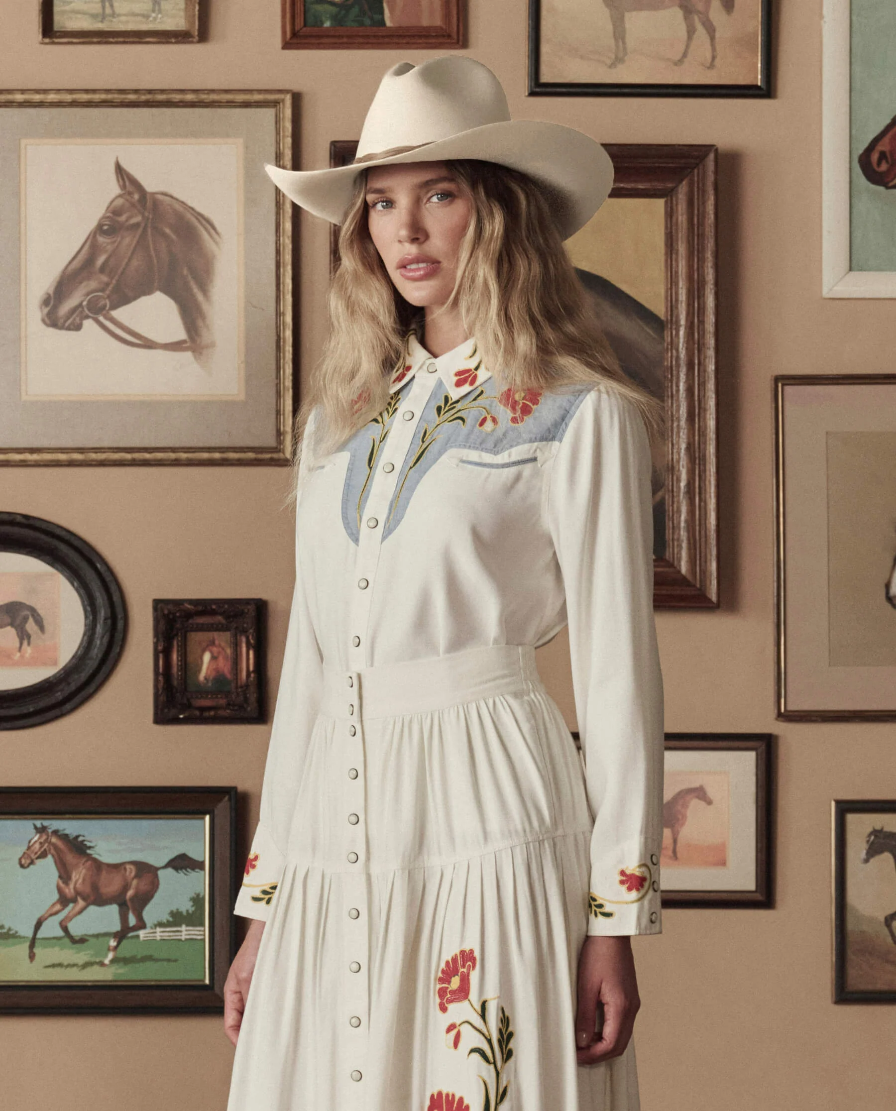 The Embroidered Western Shirt. -- Cream With Chambray Mix Multi Emb - Image 3