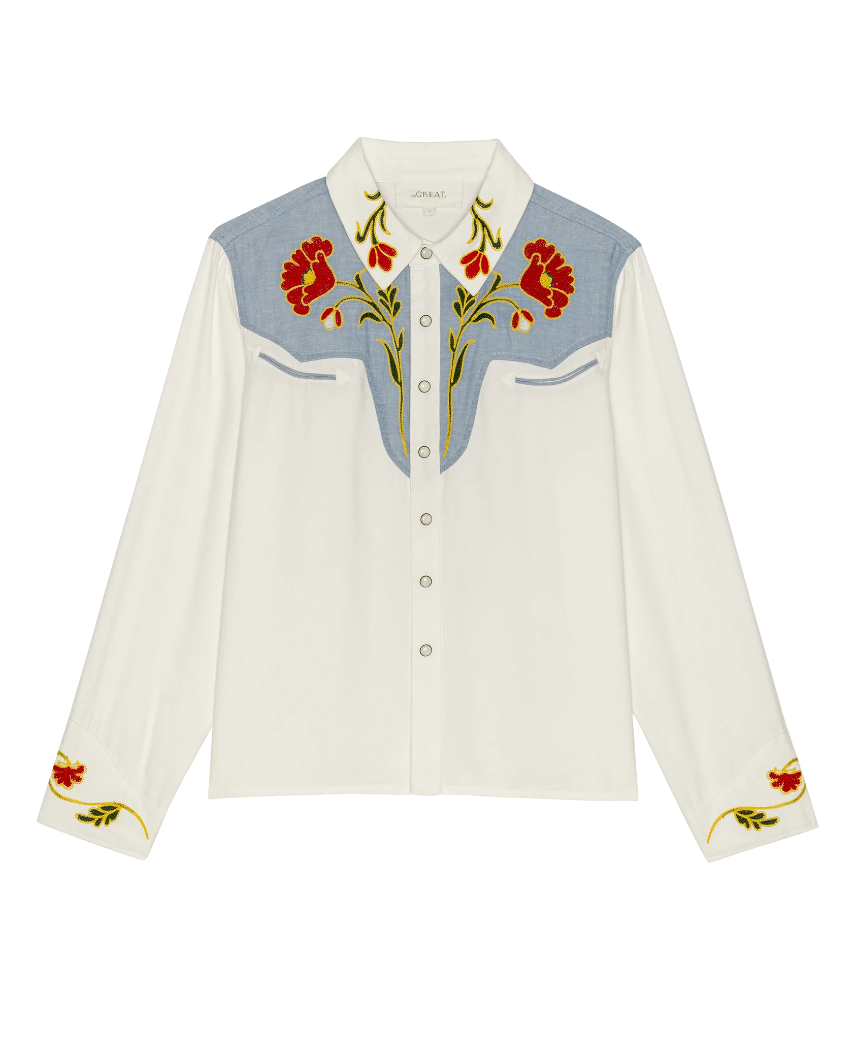 The Embroidered Western Shirt. -- Cream With Chambray Mix Multi Emb - Image 6